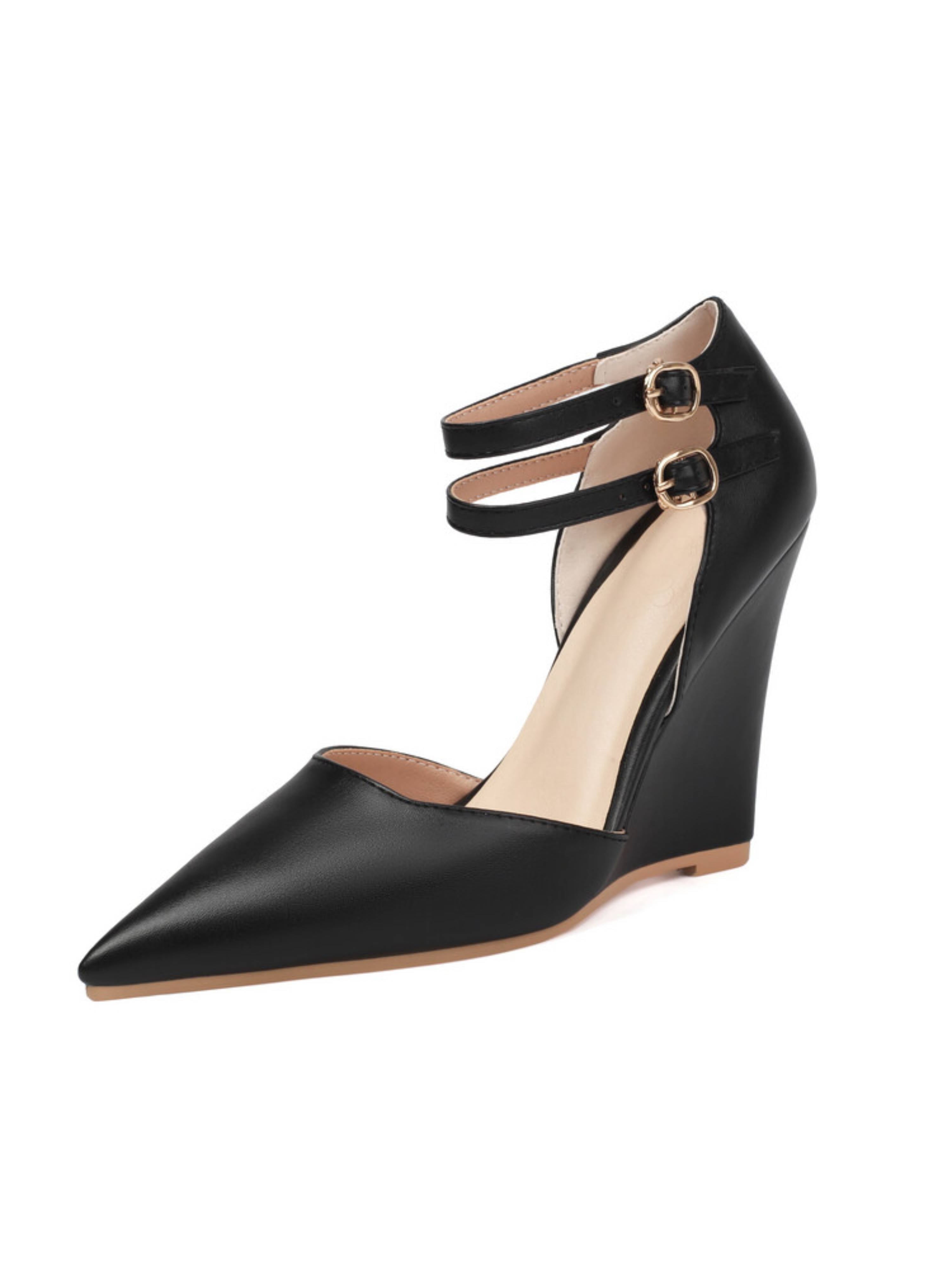Black wedge heel shoe with ankle strap