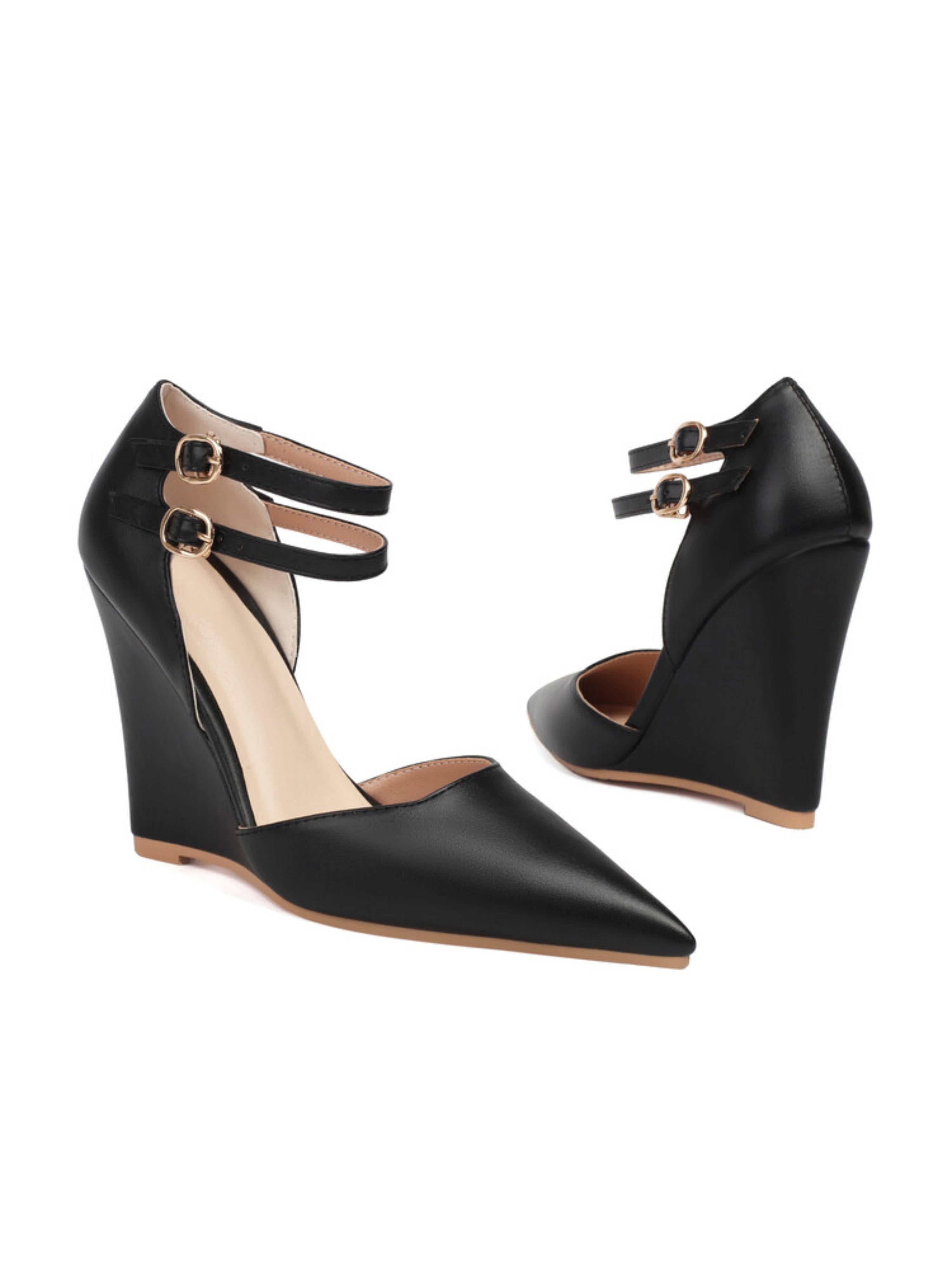 Classic Pointed Toe Double Buckle Women Wedge Sandals