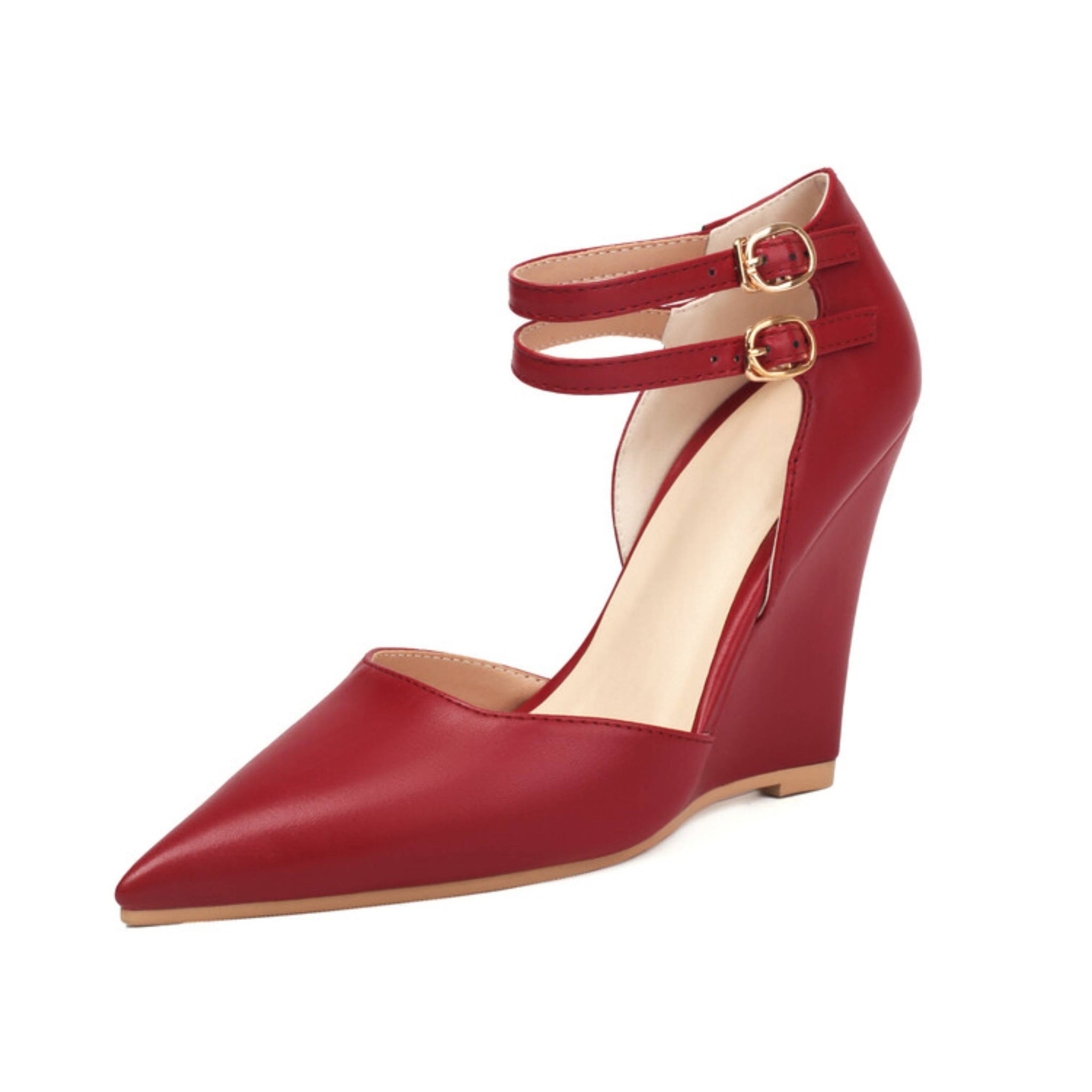 Red wedge heel shoe with straps
