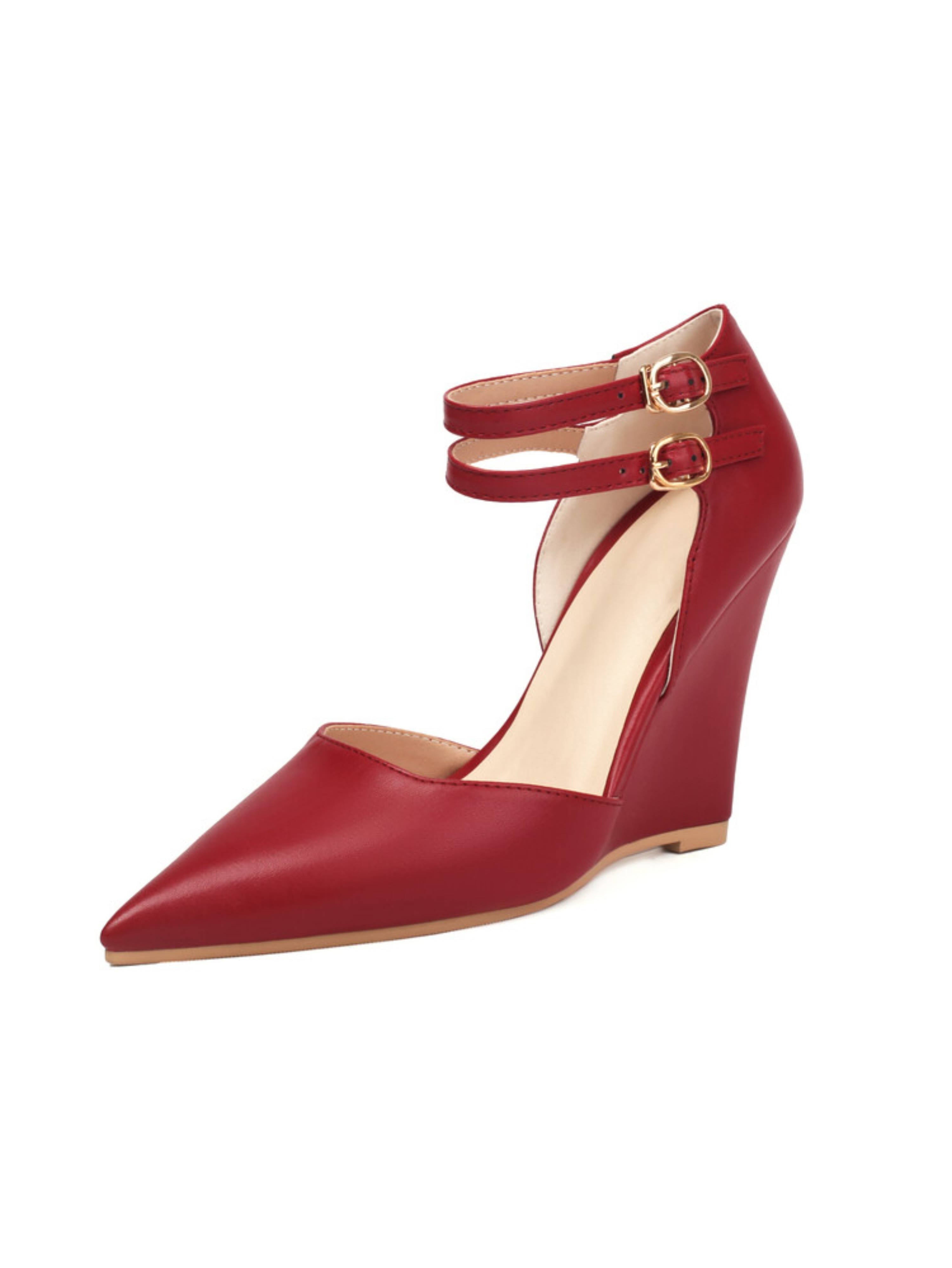 Red wedge heel shoe with straps