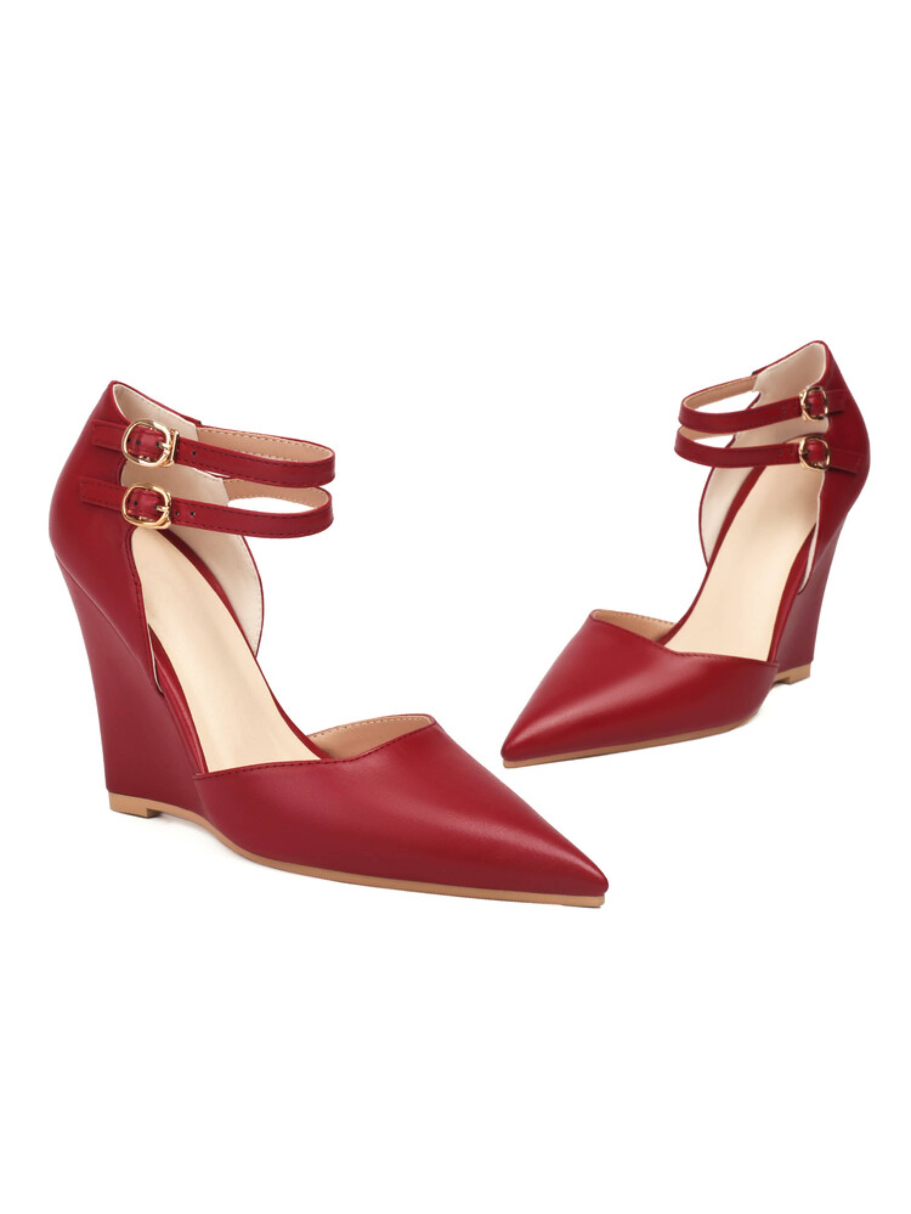 Fierce Red Double Strap Wedge Sandals for Women