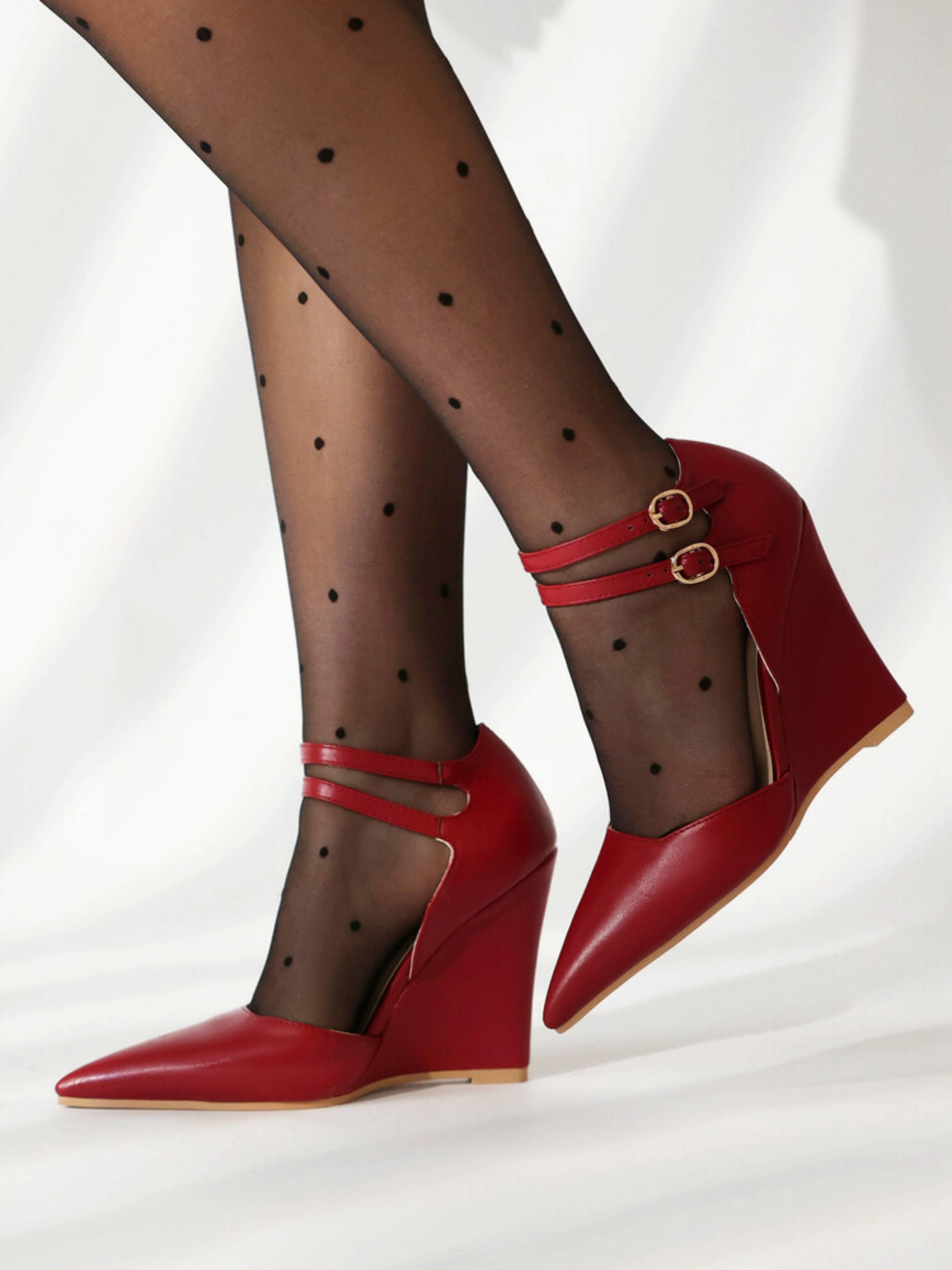 Fierce Red Double Strap Wedge Sandals for Women