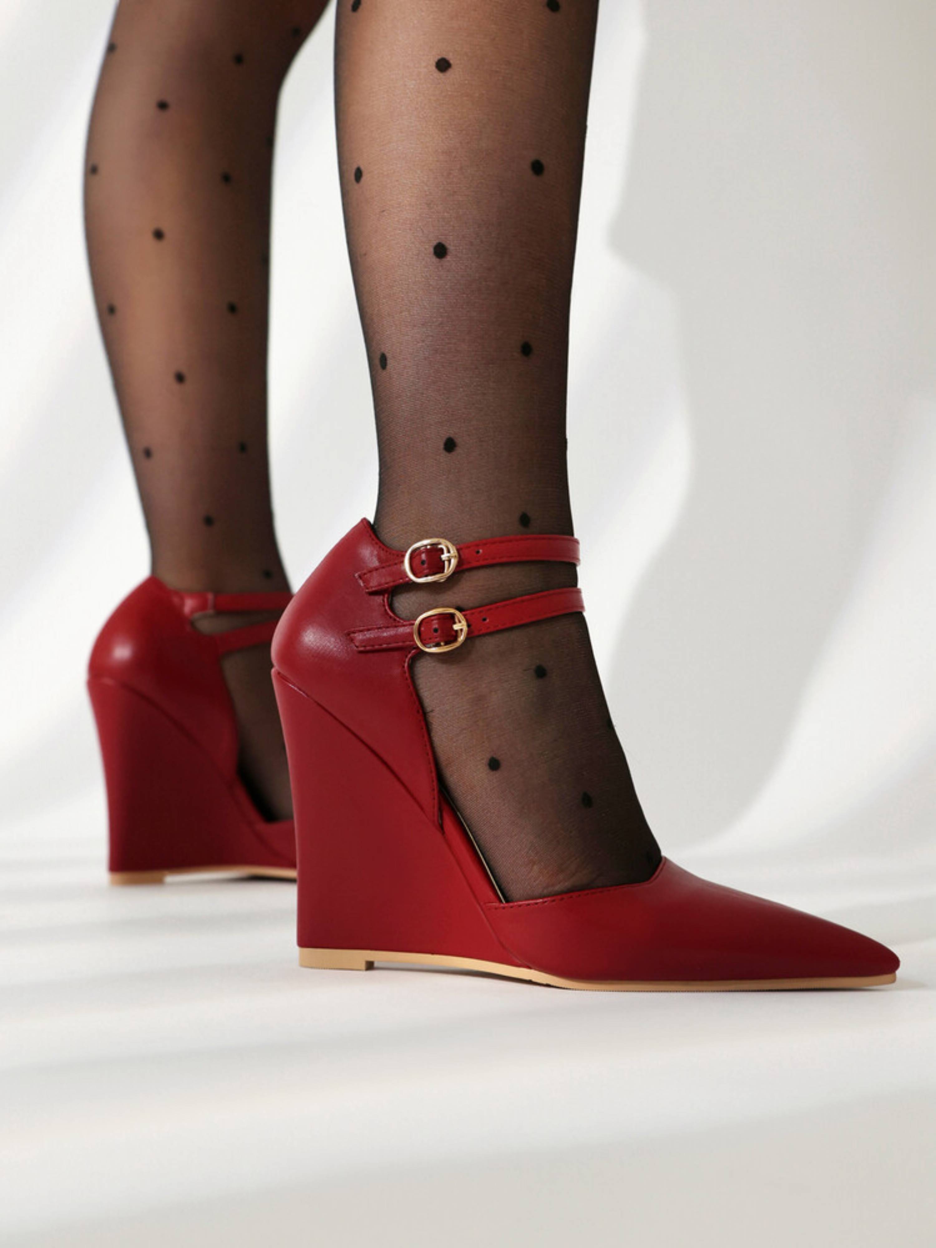 Fierce Red Double Strap Wedge Sandals for Women