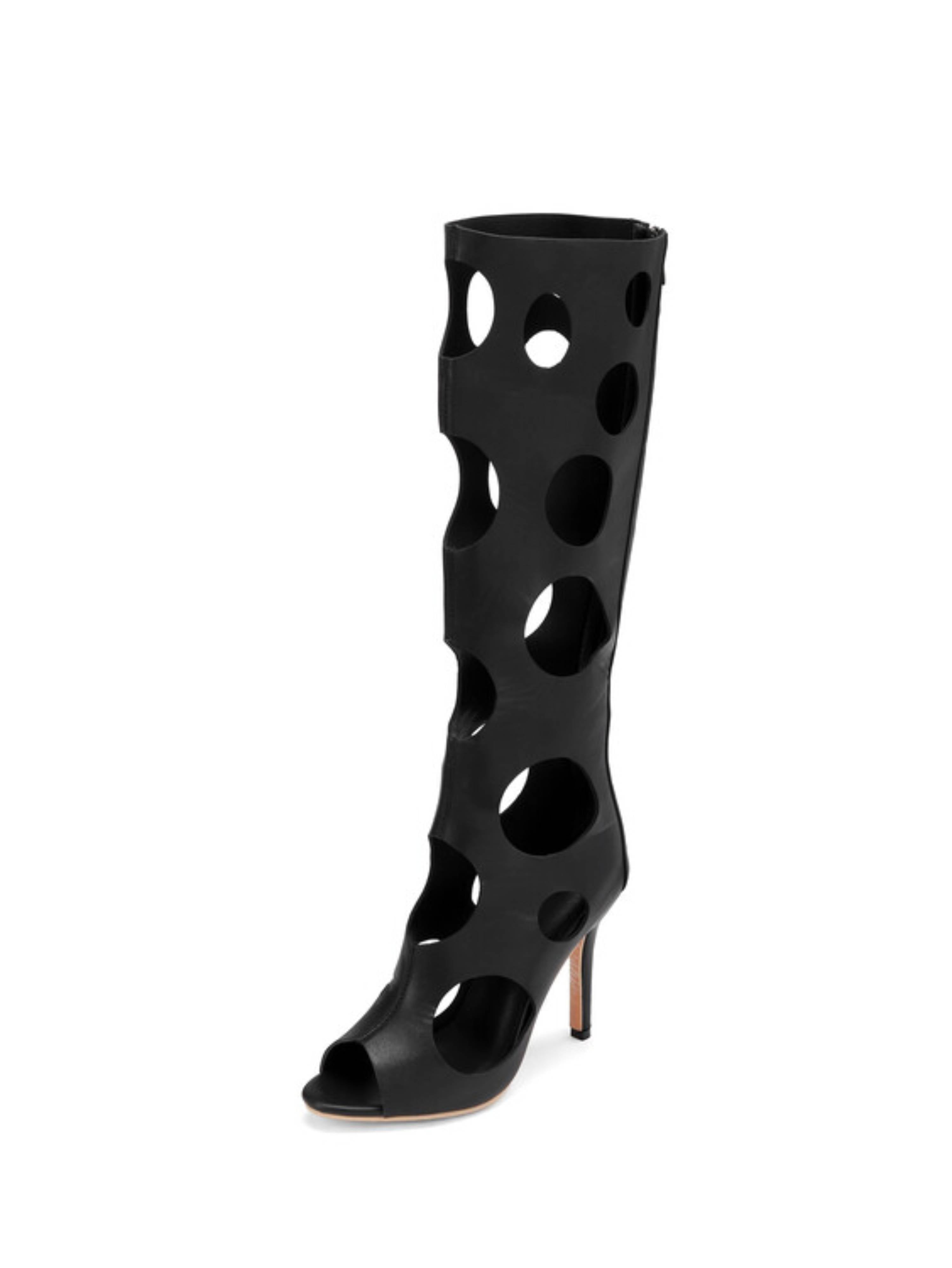 Bold Vision Black Cut-Out Knee-High Gladiator Sandals for Women