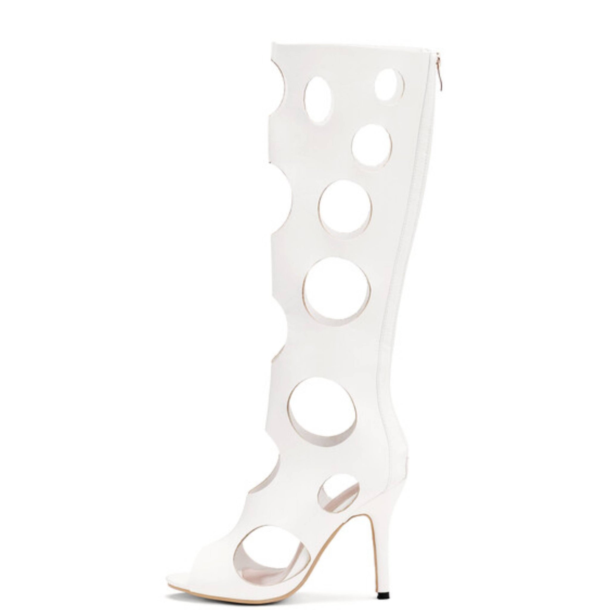 Runway Rebel Cut-Out Heels White Sandals for Women