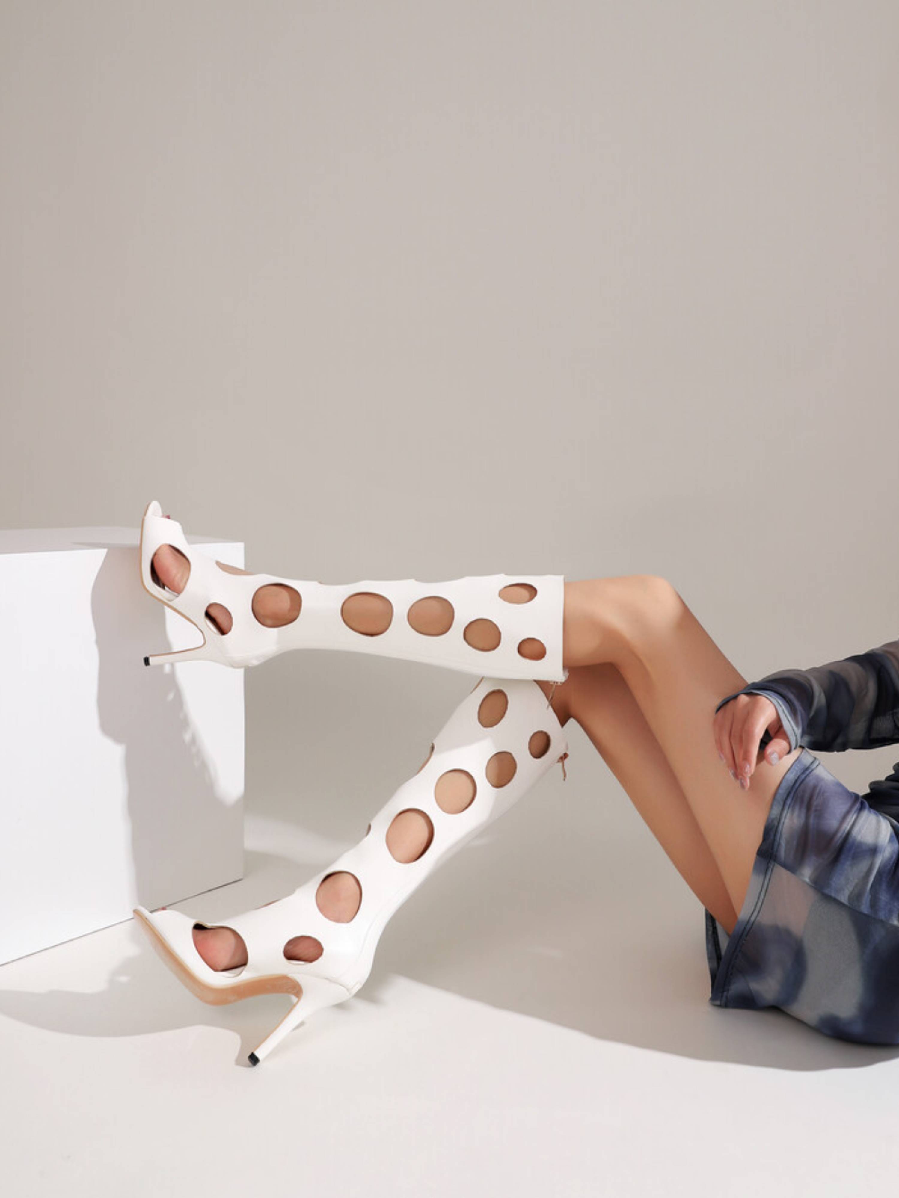 Runway Rebel Cut-Out Heels White Sandals for Women