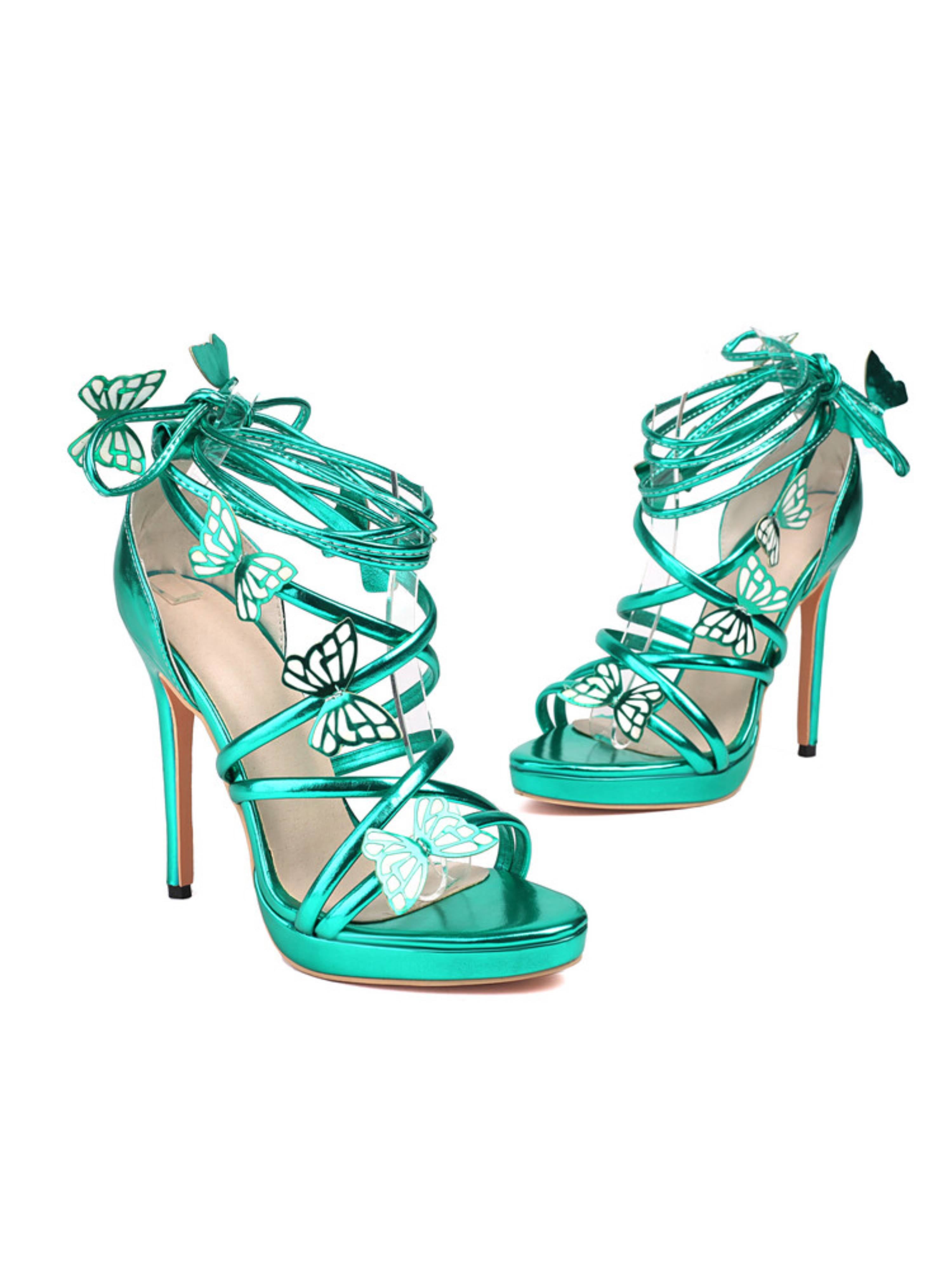 Butterfly Blaze Stilettos Green Sandals for Women