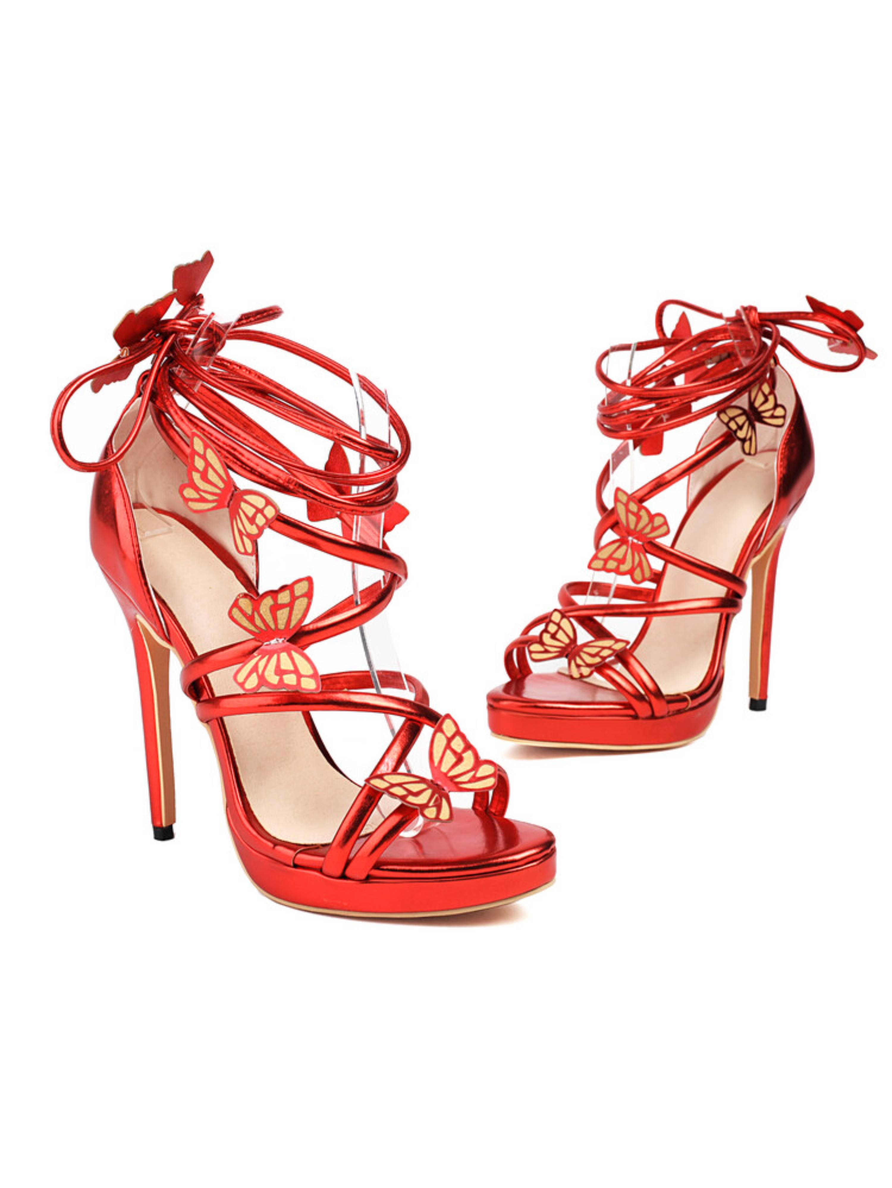 Playful 3D Butterfly Embellishments Women's Red Sandals