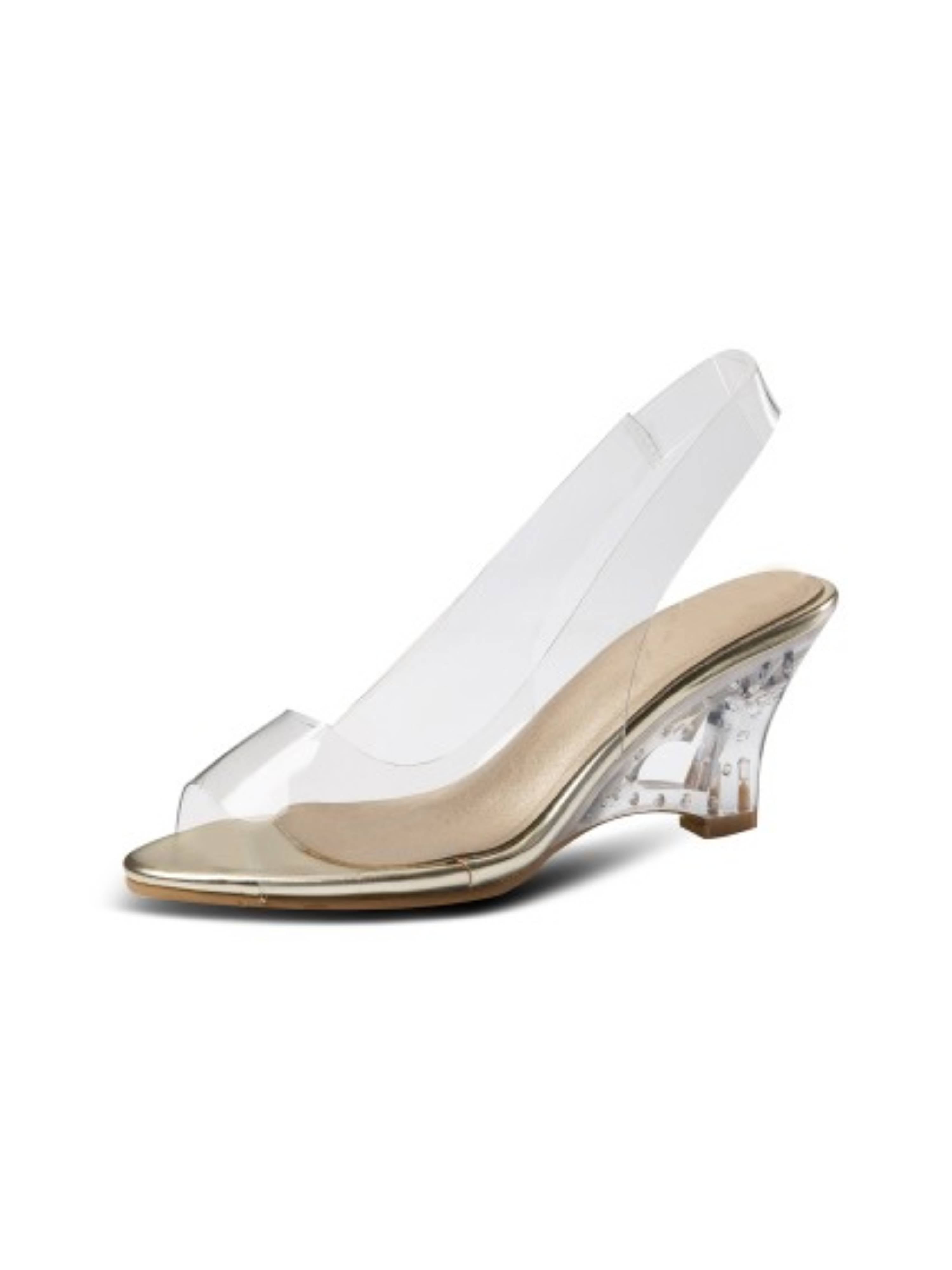 Glass Glow Peep Toe Slingback Pumps Gold Sandals for Women