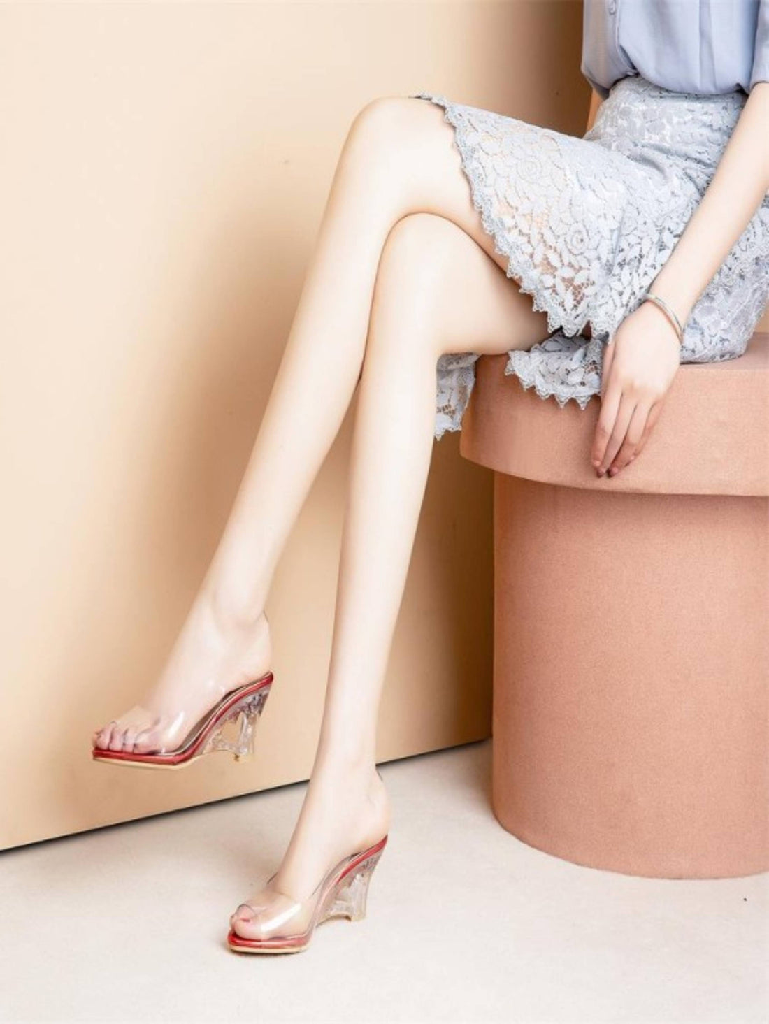 PVC Wedge Heel Red Sandals for Women