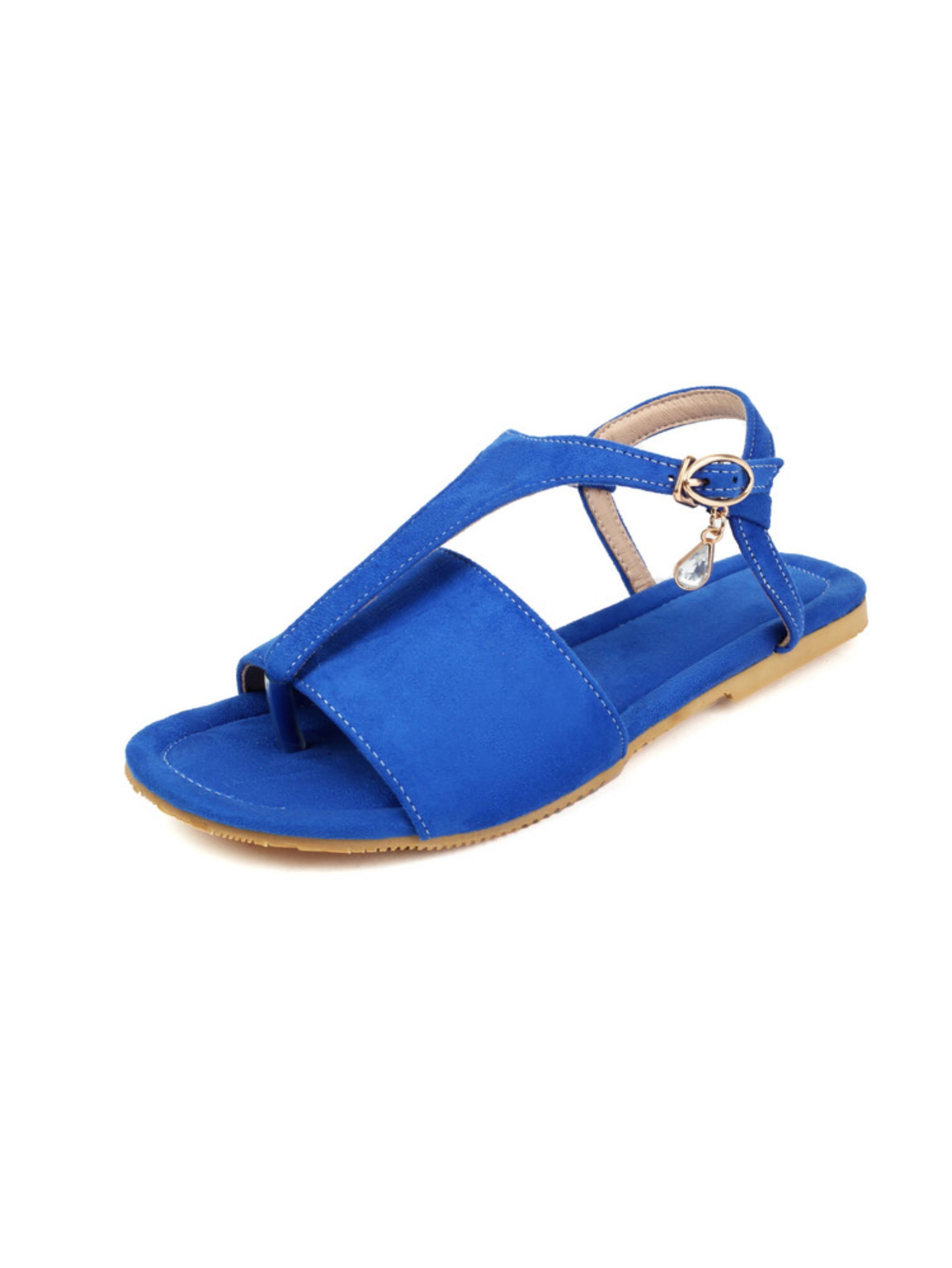 Blue sandal with a gold buckle
