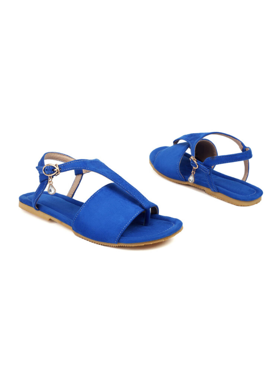Blue sandal with a gold buckle