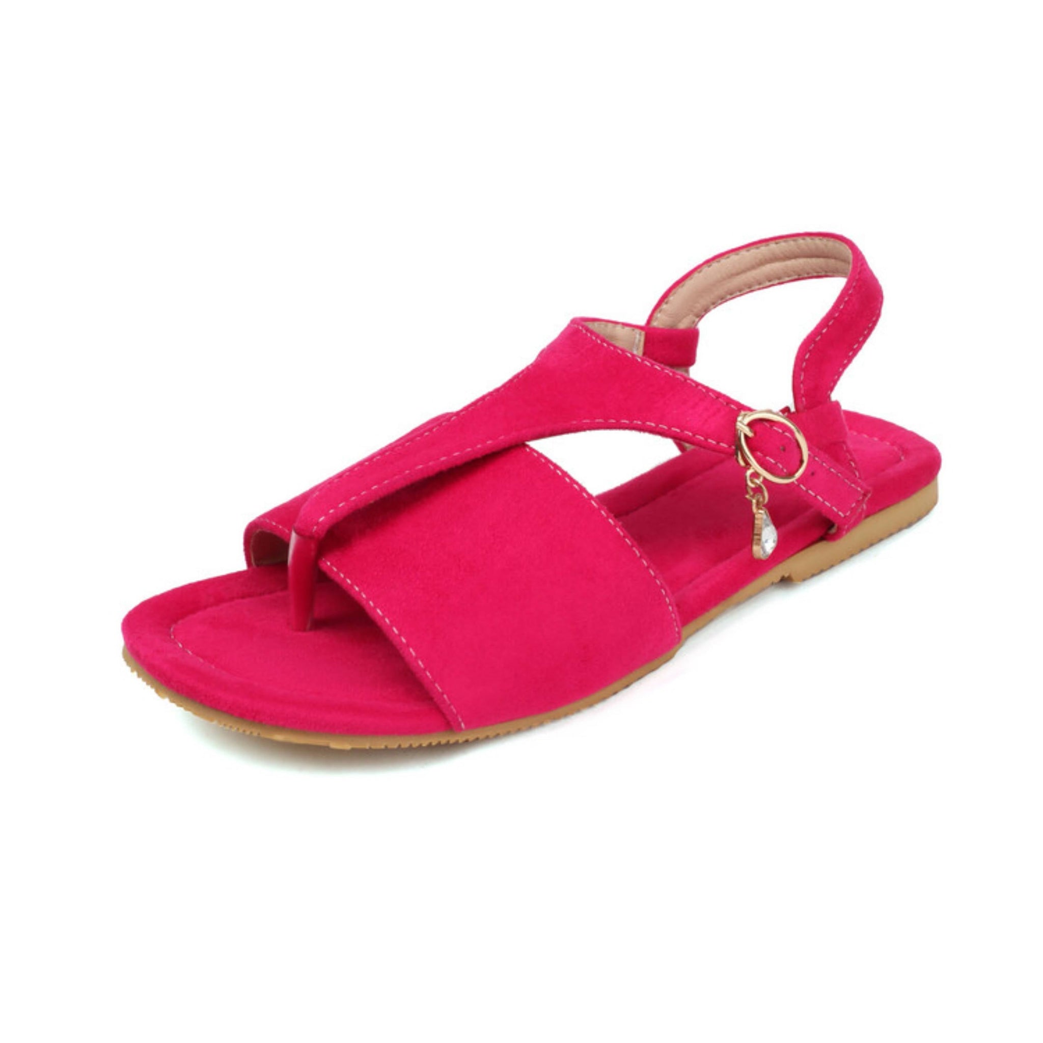 Pink sandal with a gold buckle