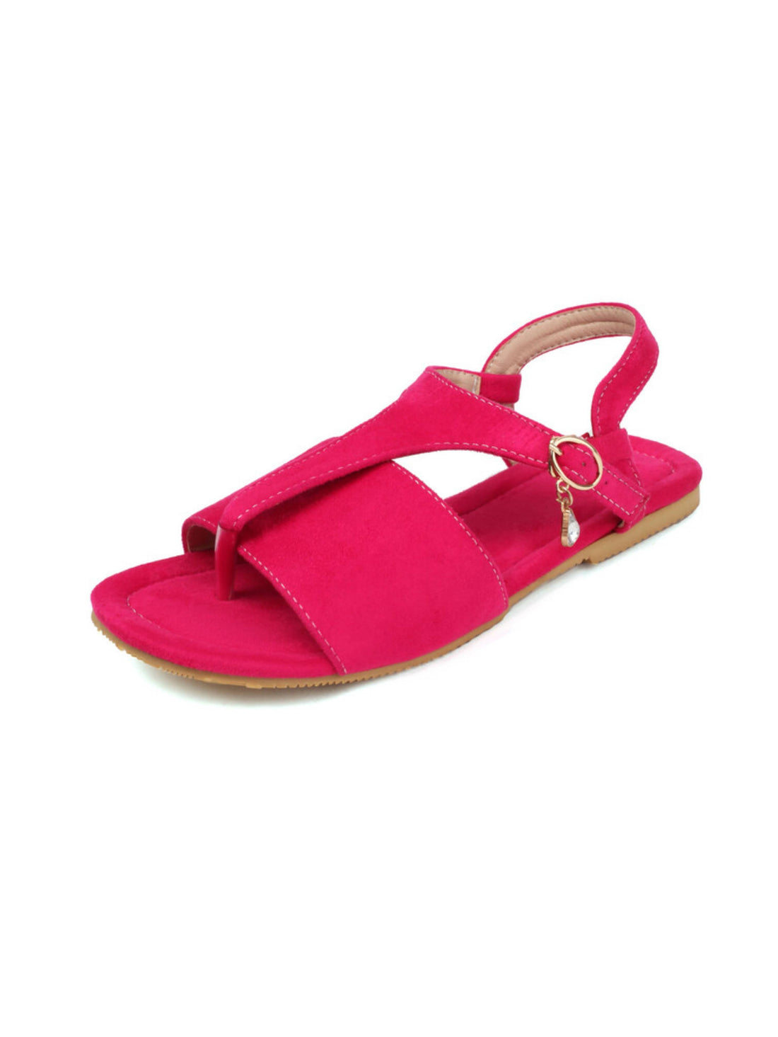 Pink sandal with a gold buckle
