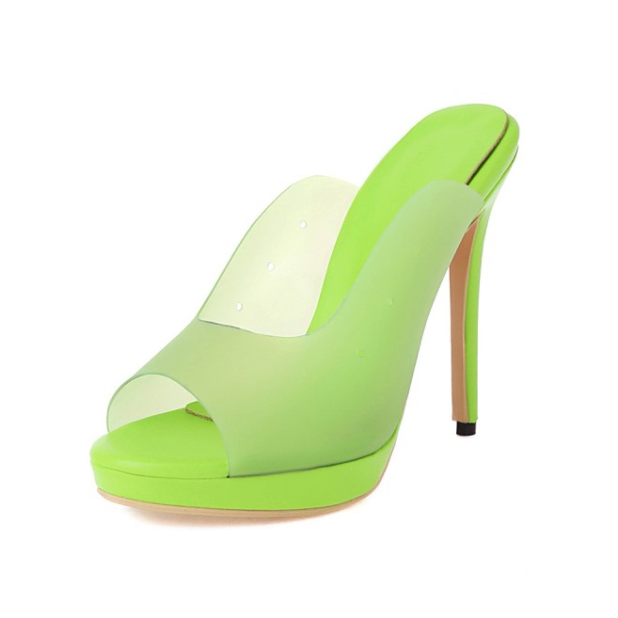 Sky-High Style with Translucent Upper Green Sandals for Women