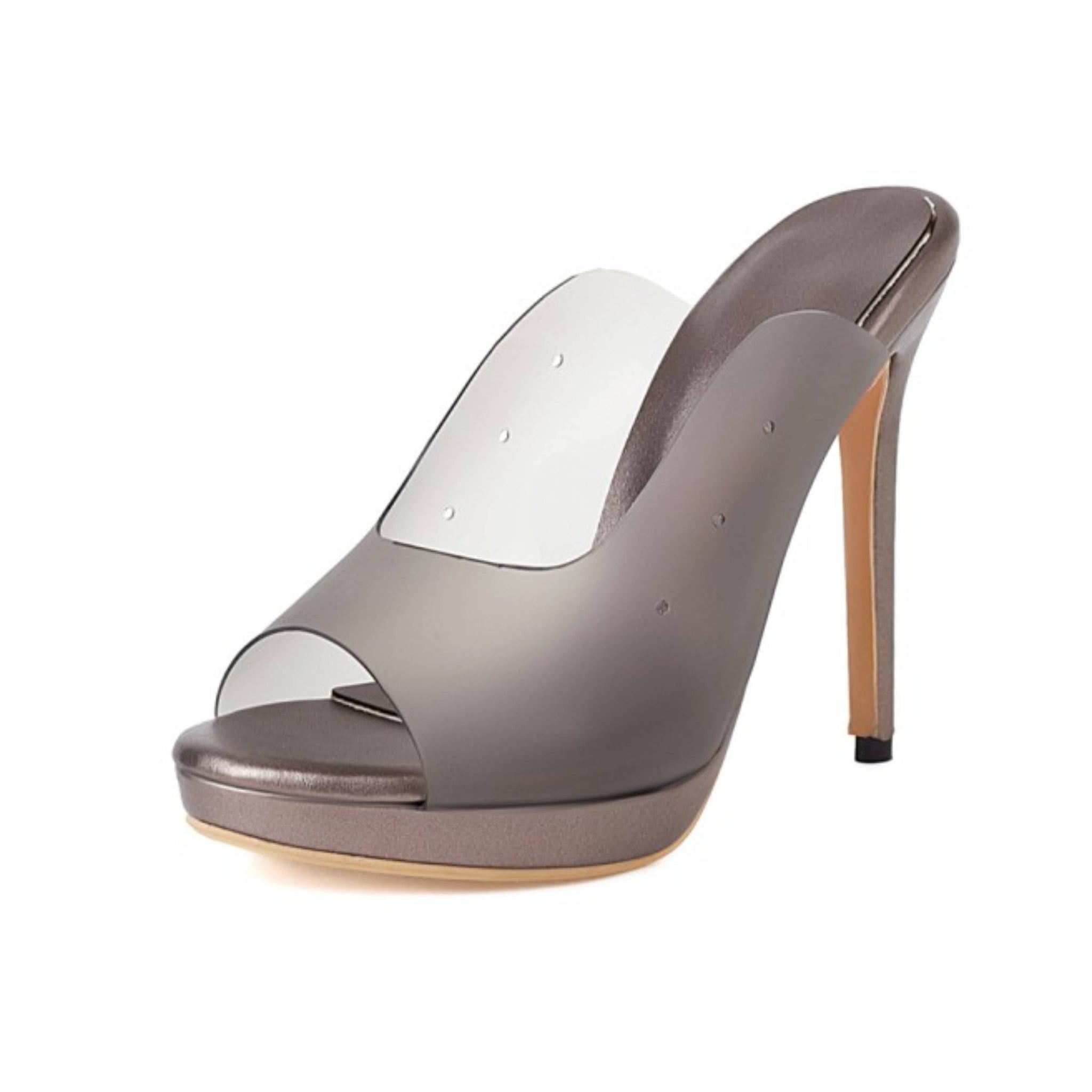 High-heeled shoe with clear overlay