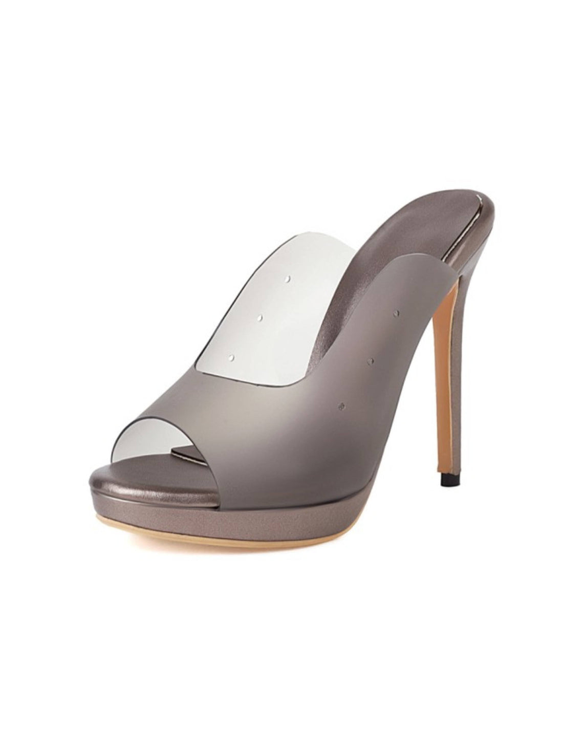 High-heeled shoe with clear overlay
