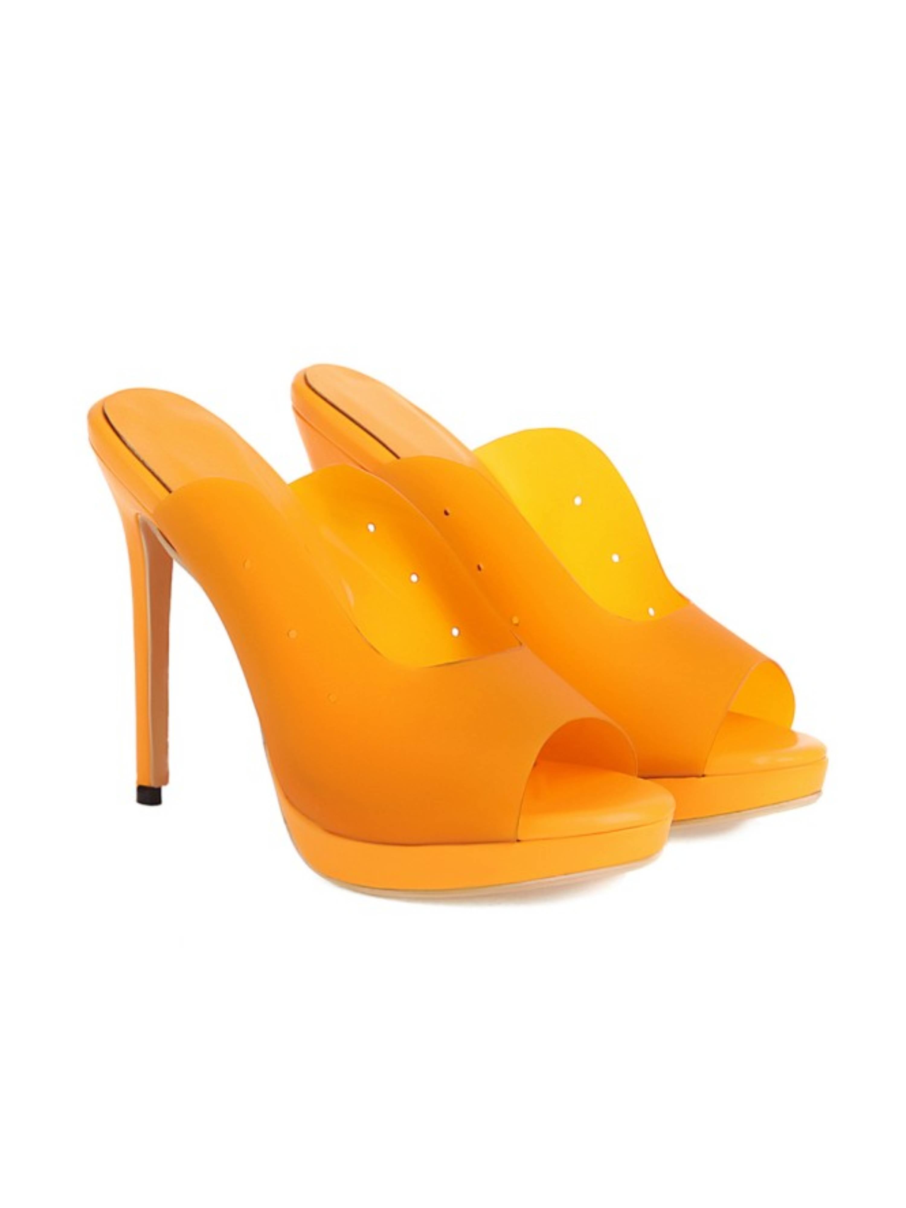 Clear & Fiery Peep Toe Mule Heels Women's Sandals in Orange