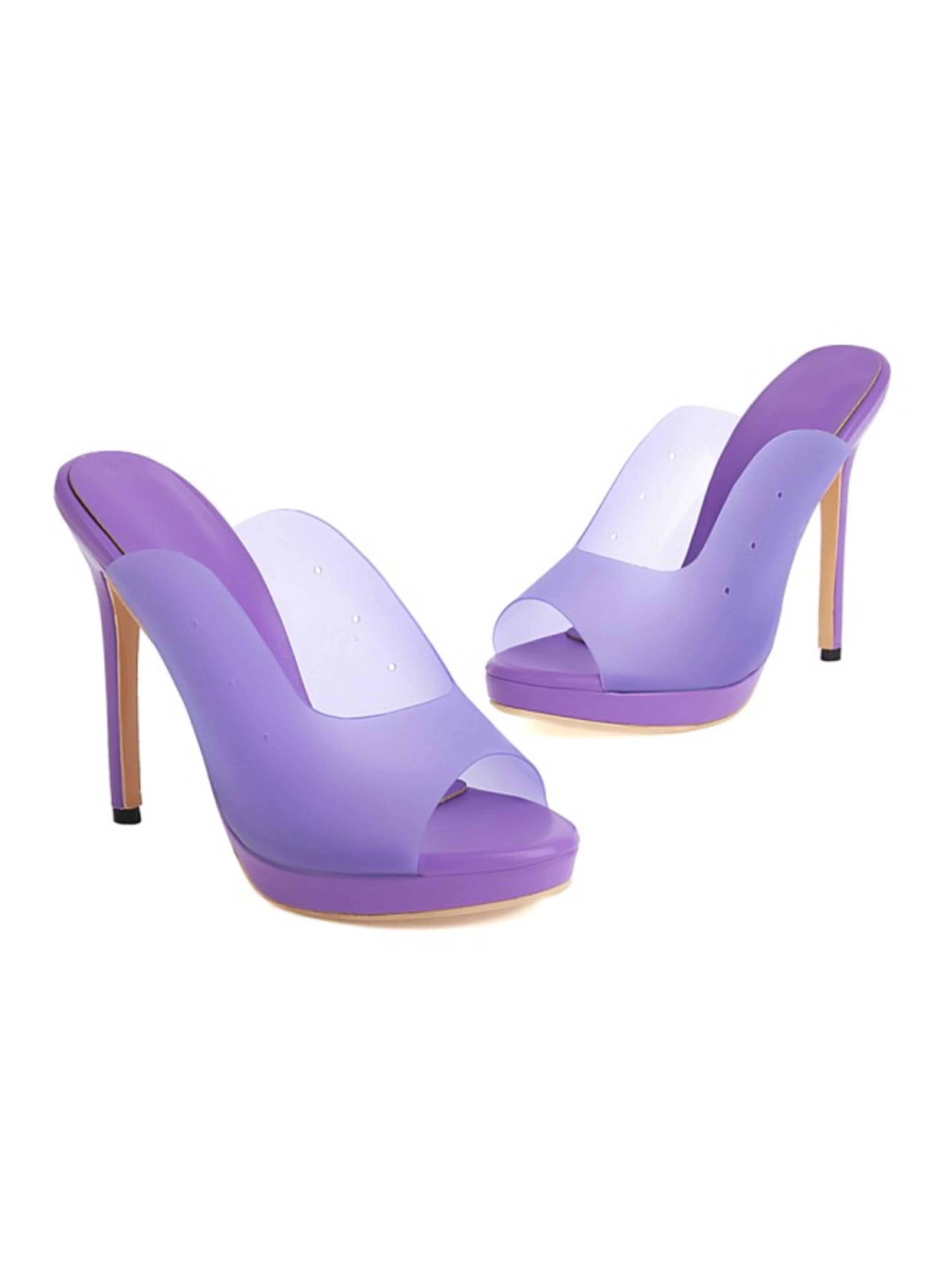 Trendy Slip-On Mule Purple Heeled Sandals for Women