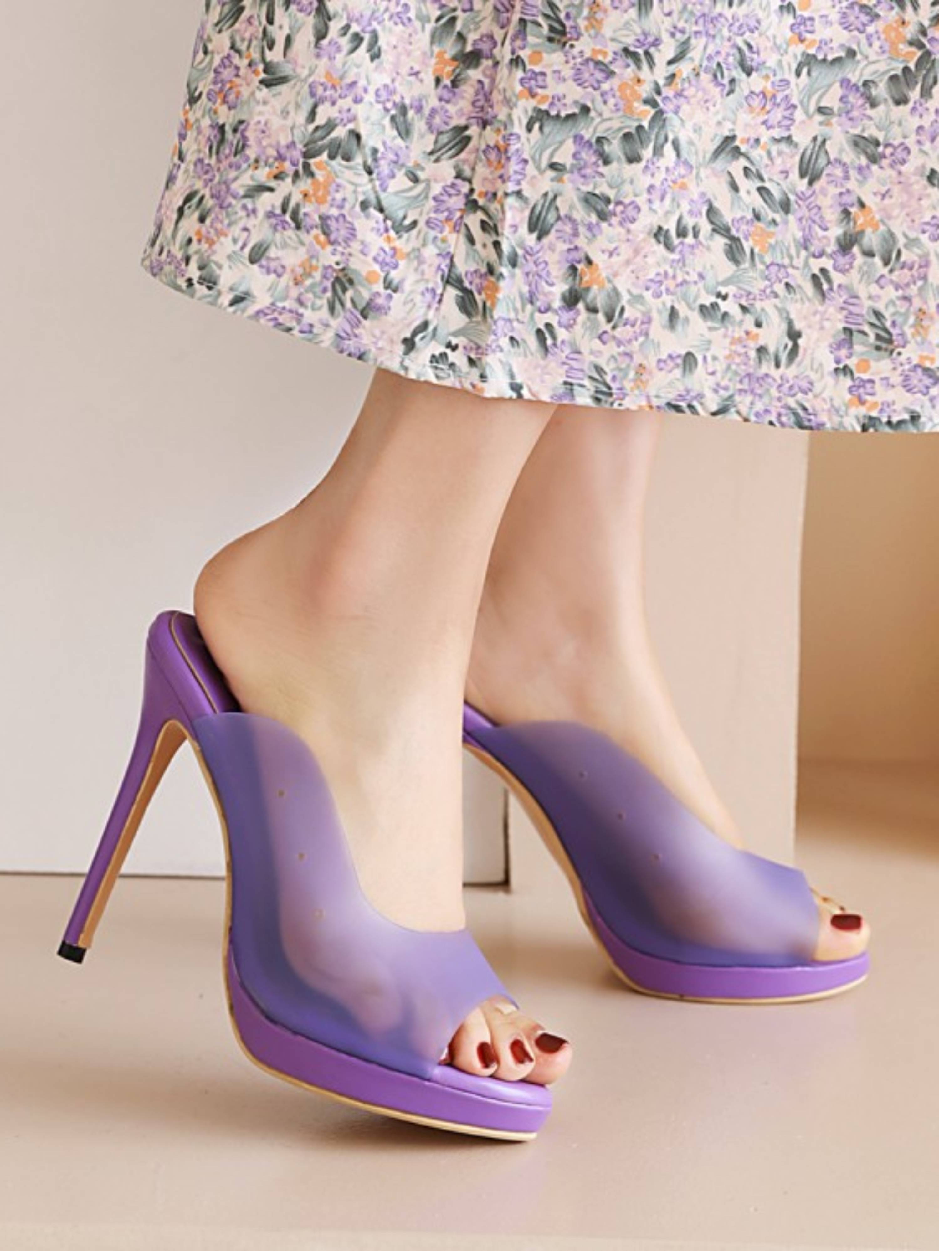 Trendy Slip-On Mule Purple Heeled Sandals for Women