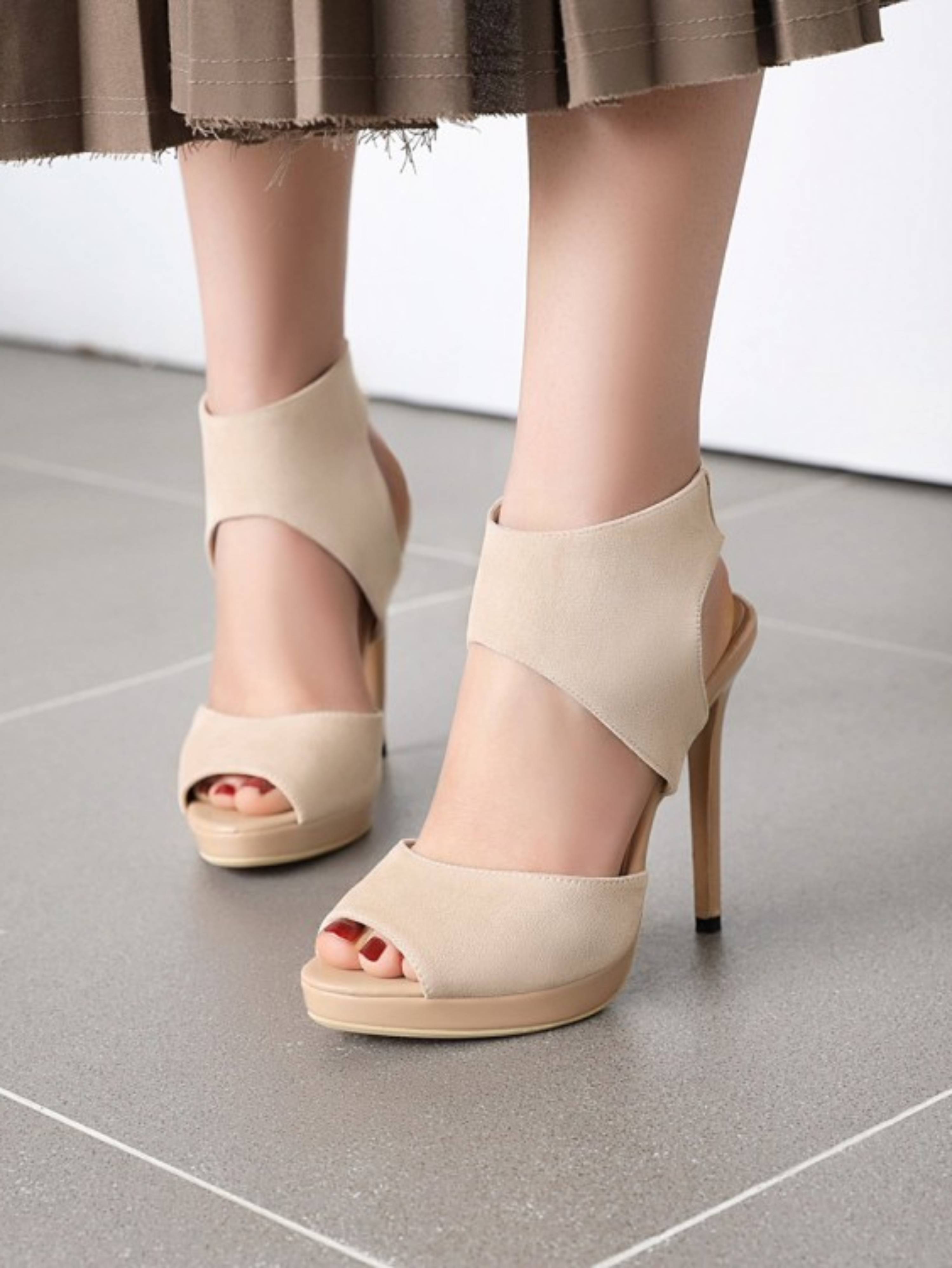 Peep Toe Khaki Stiletto Heels Women Dress Sandals