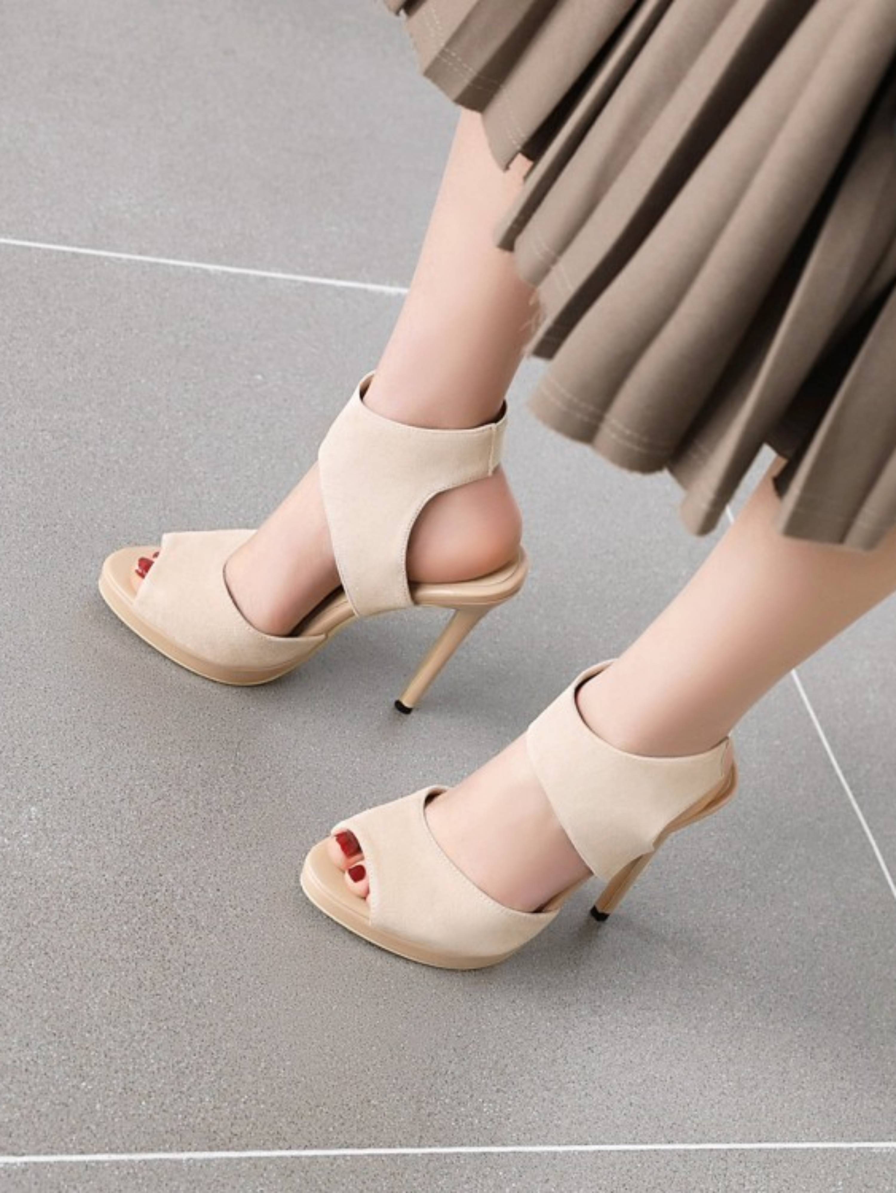 Peep Toe Khaki Stiletto Heels Women Dress Sandals