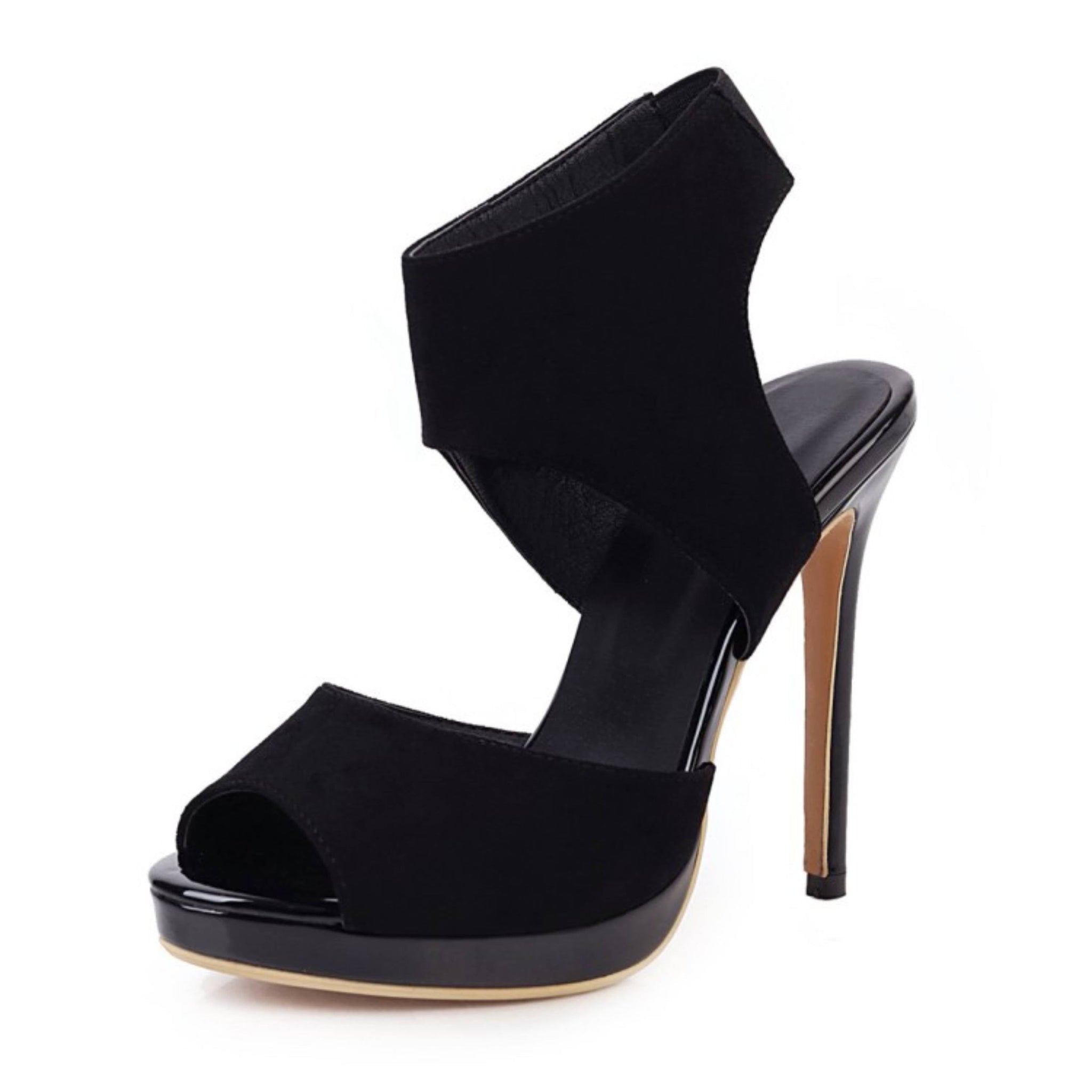 Black high-heeled sandal with a platform sole