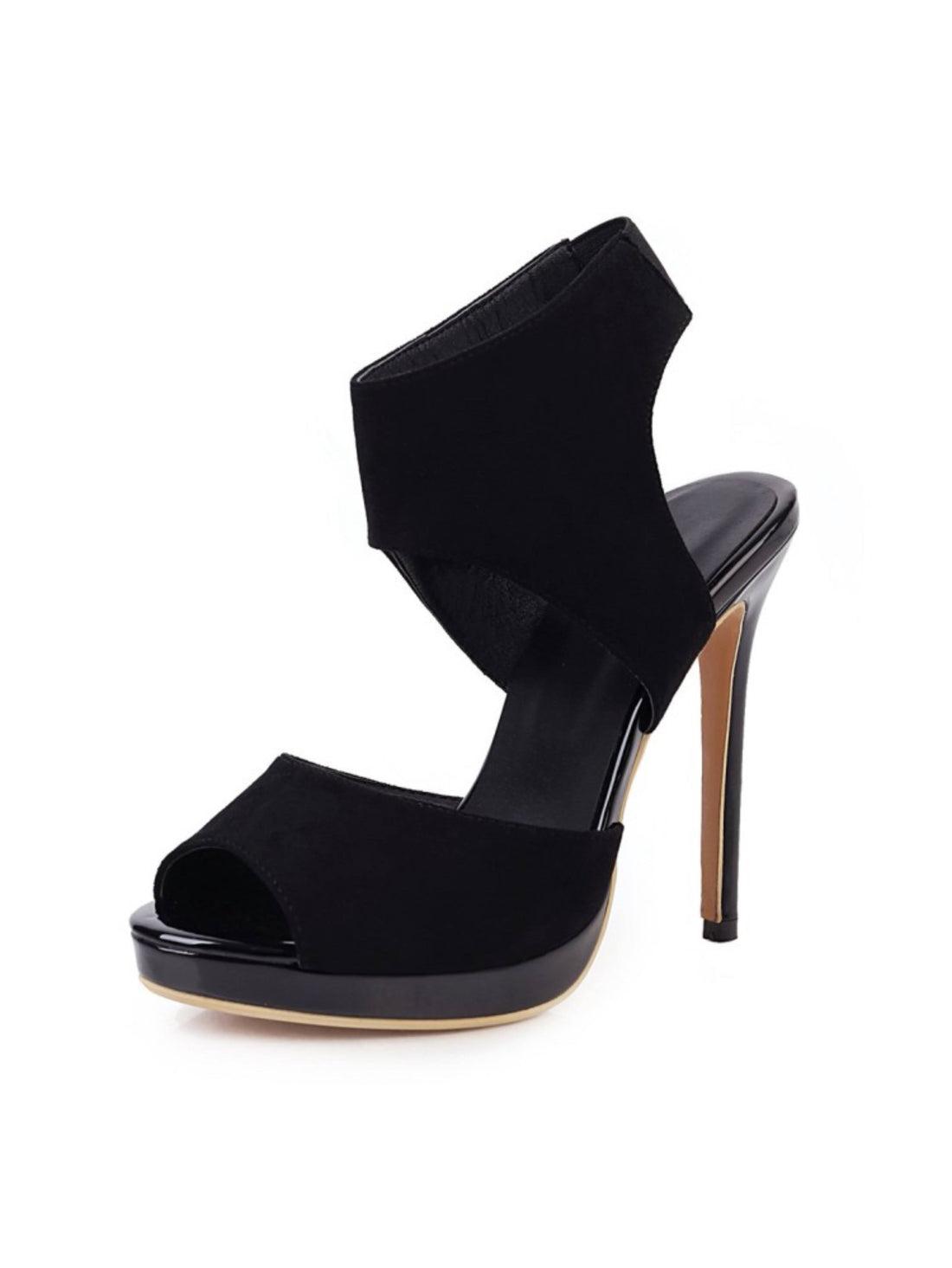Black high-heeled sandal with a platform sole