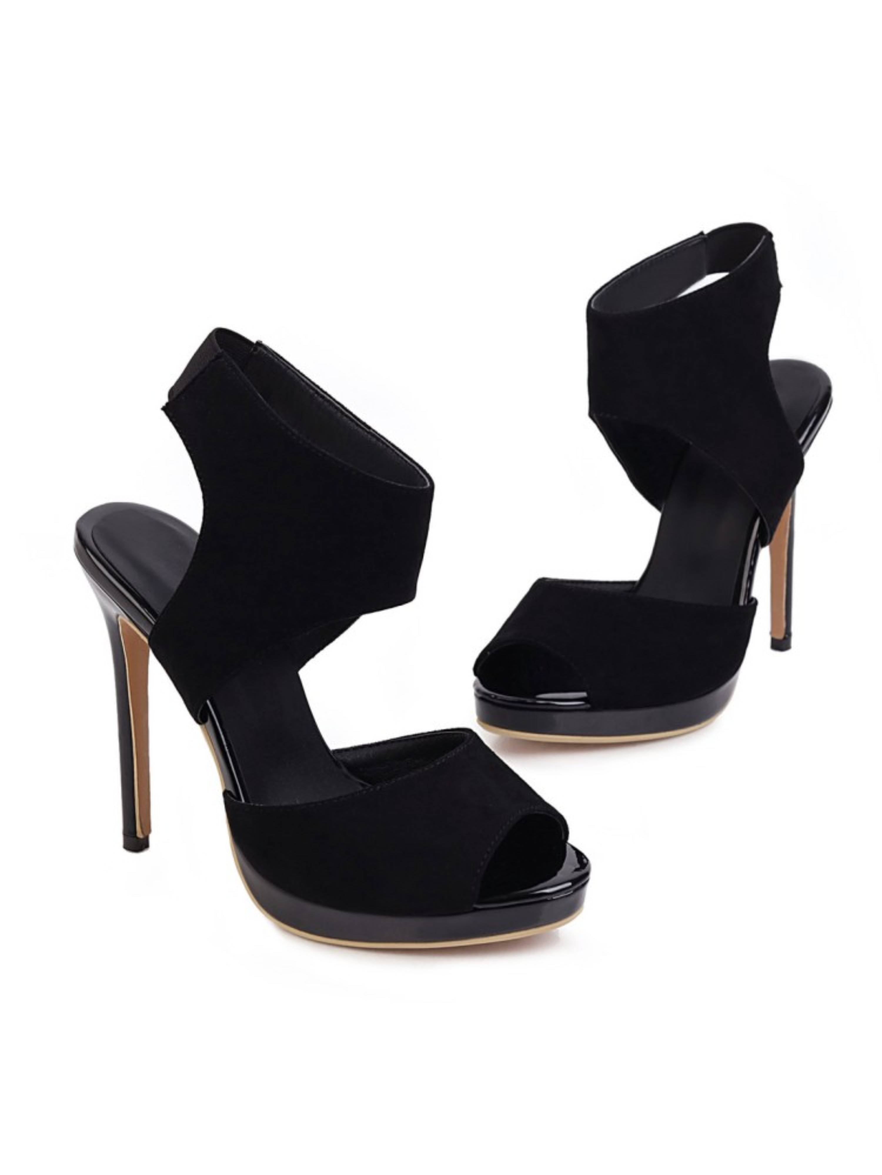 Vegan Suede Heels Black Platform Sandals for Women