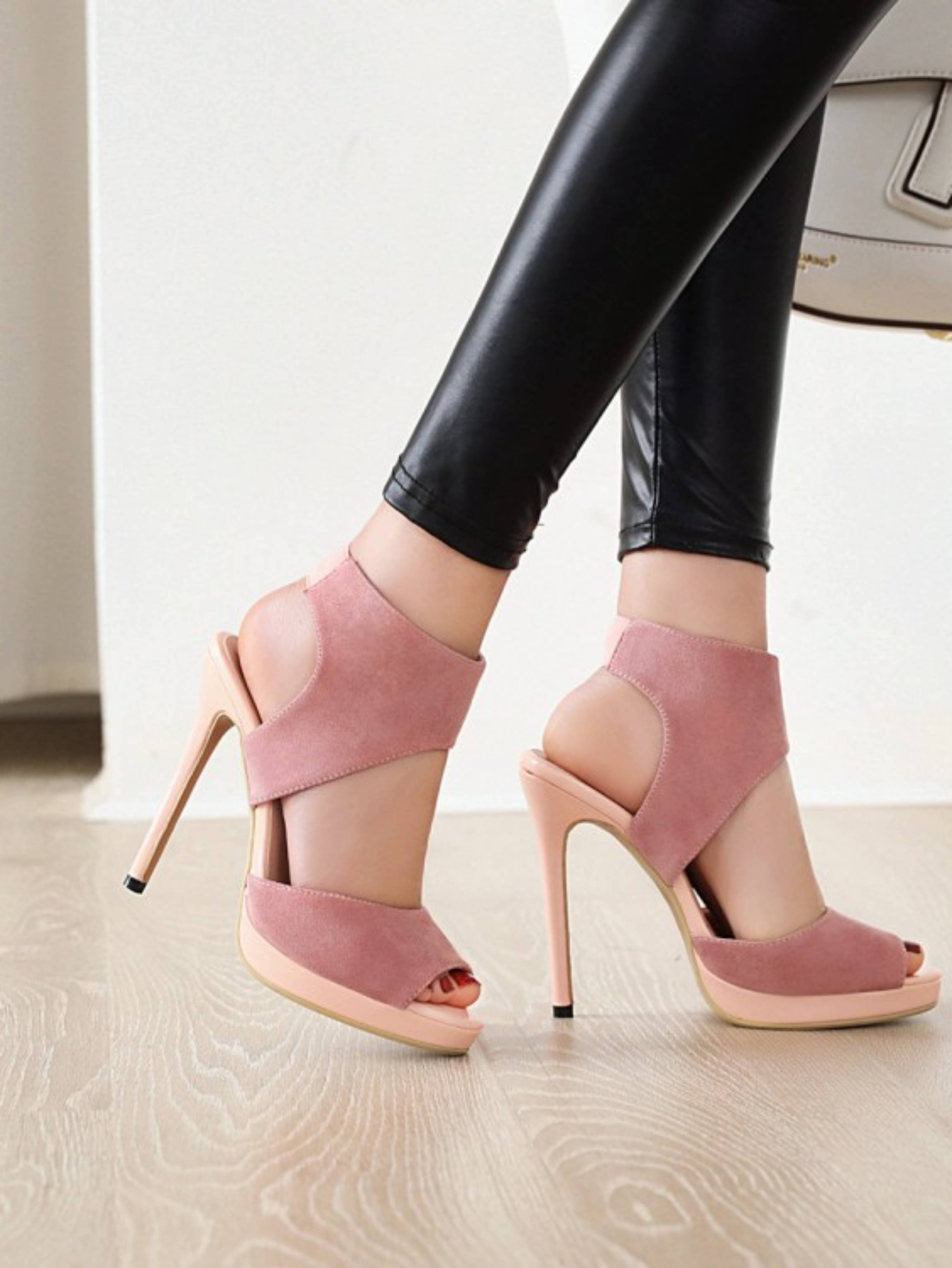 Modern Pink Vegan Suede Heel Women Sandals