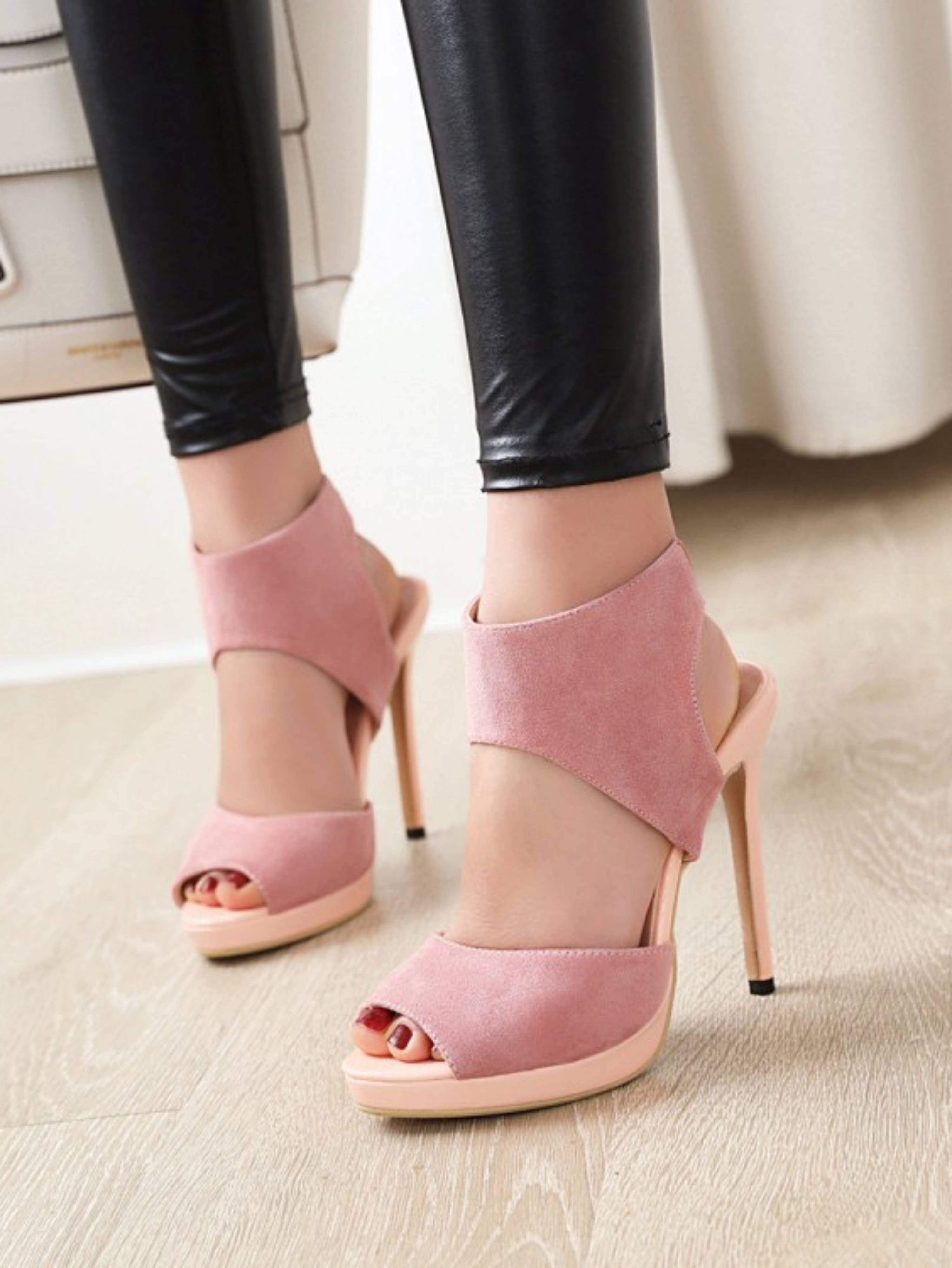 Modern Pink Vegan Suede Heel Women Sandals
