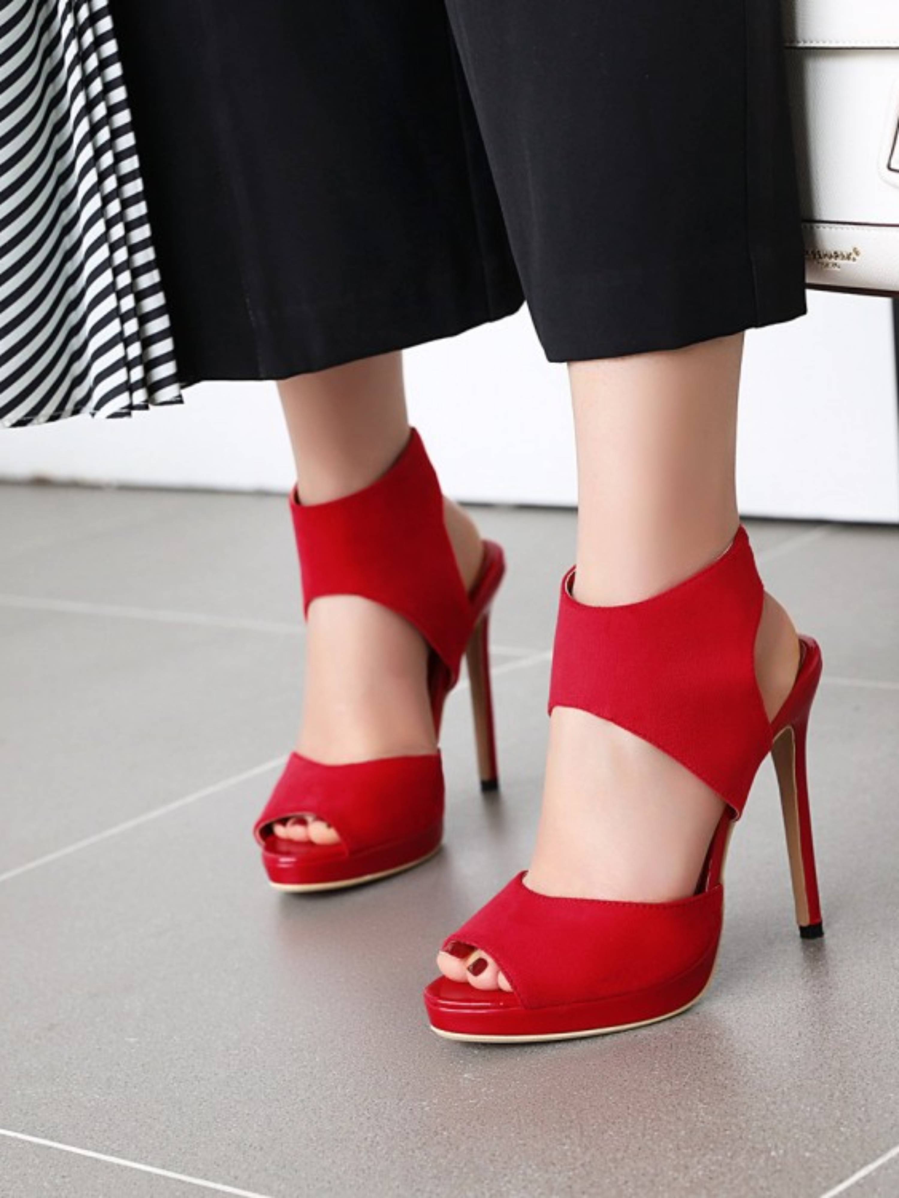 Peep Toe High Heel Red Sandals for Women