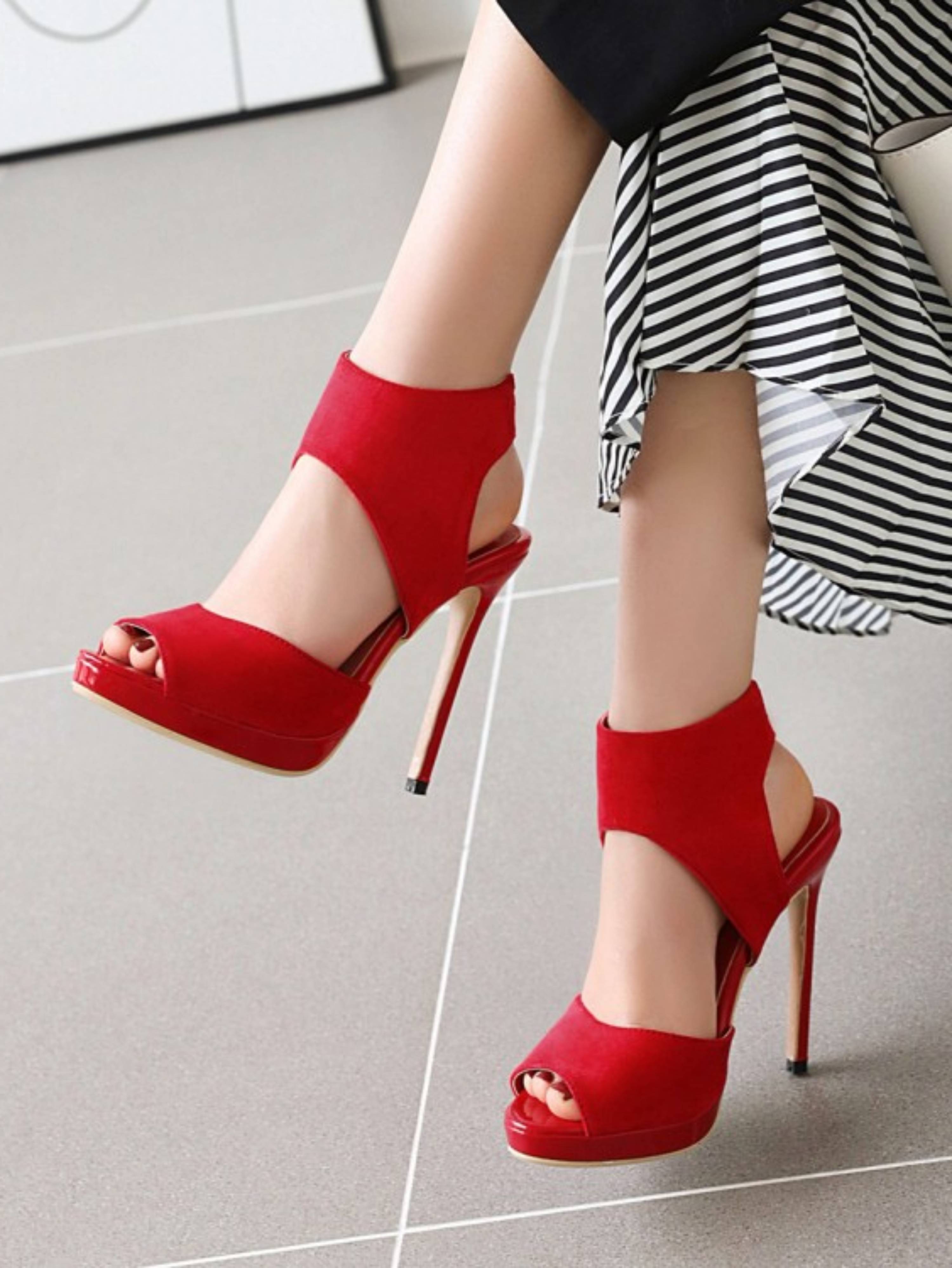 Peep Toe High Heel Red Sandals for Women