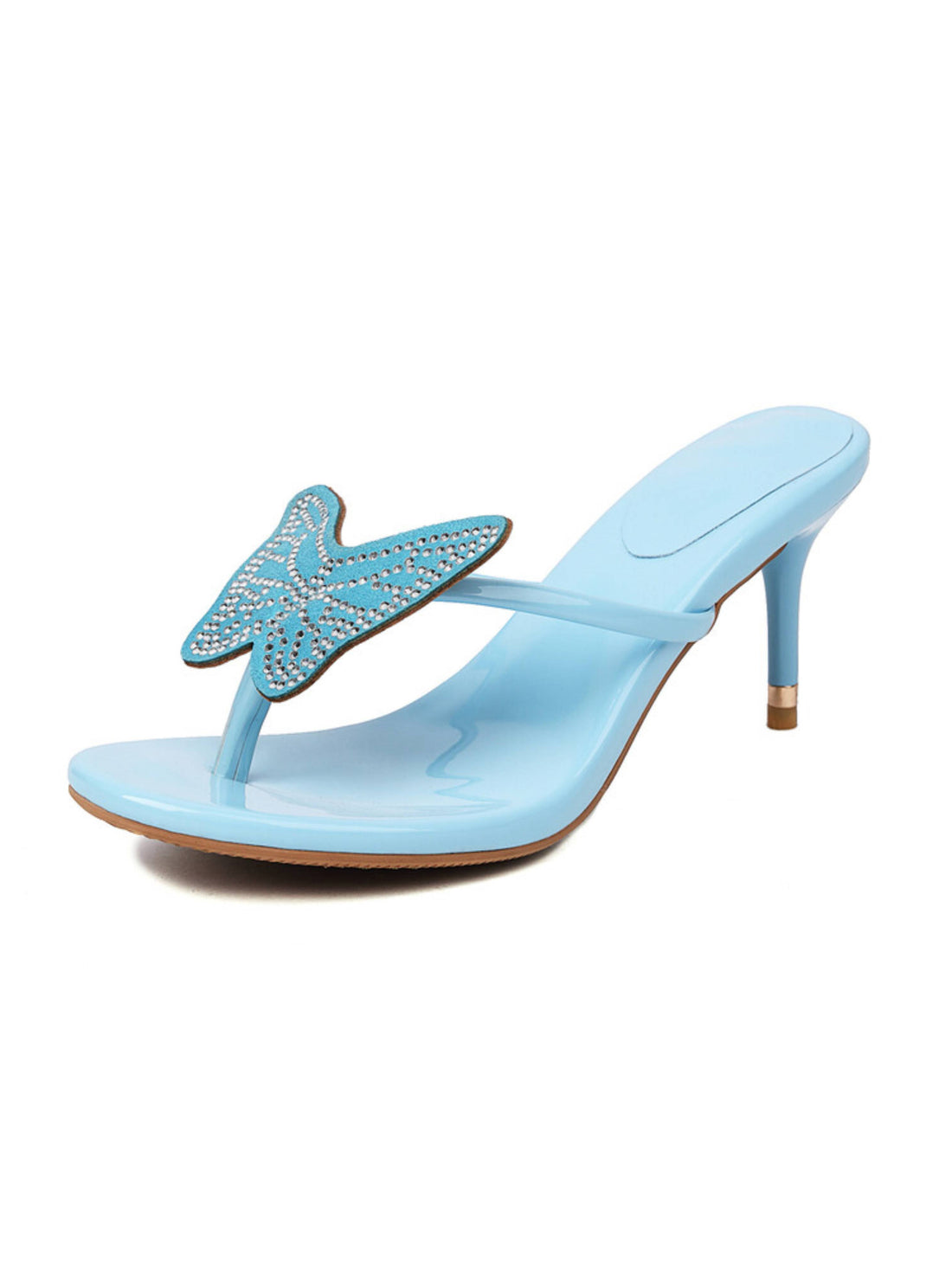 Light blue high-heeled sandal with butterfly design