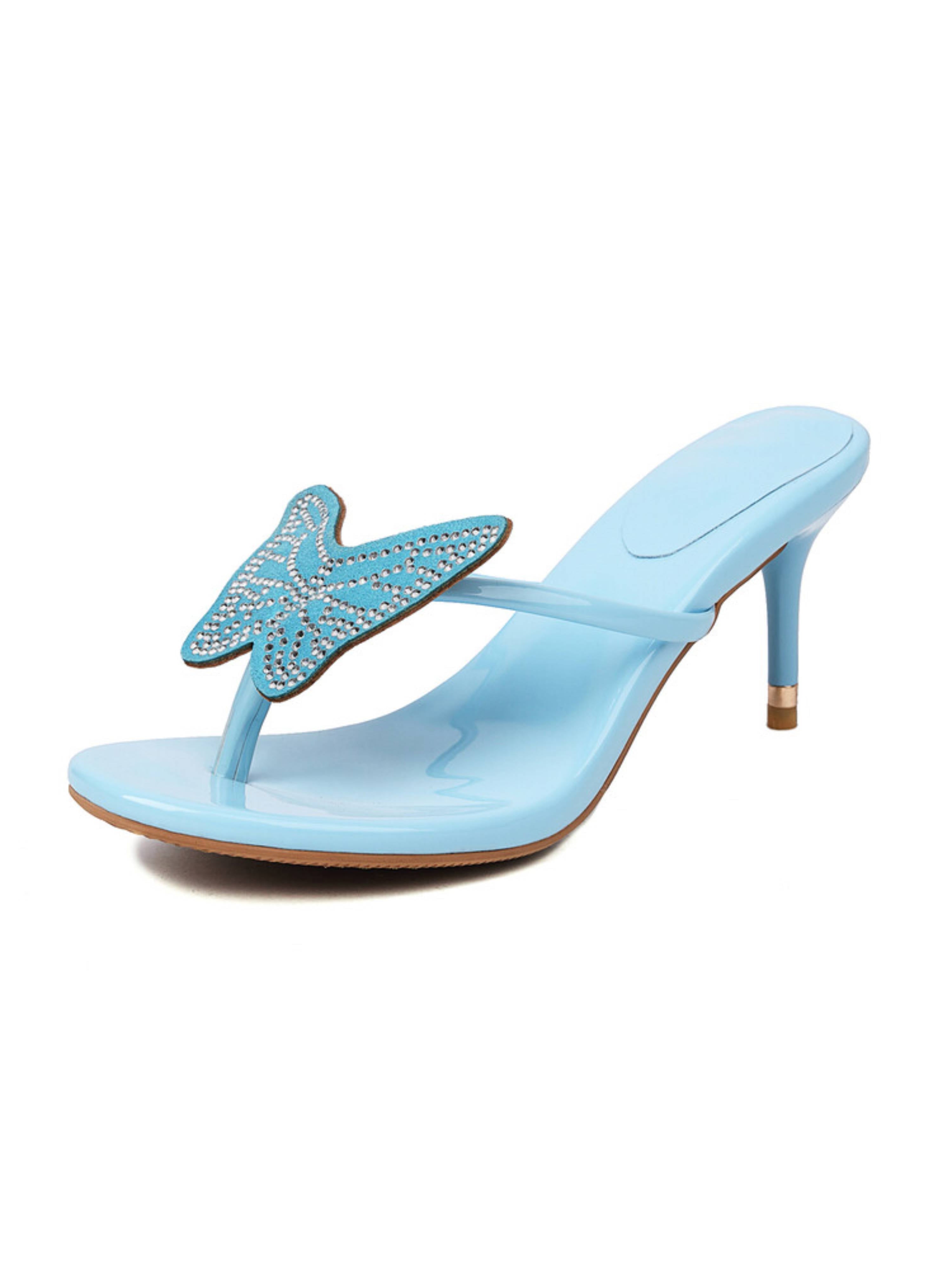 Light blue high-heeled sandal with butterfly design
