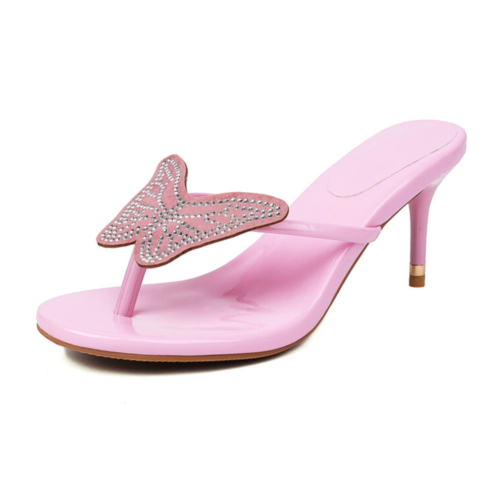 Pink high-heeled sandal with butterfly