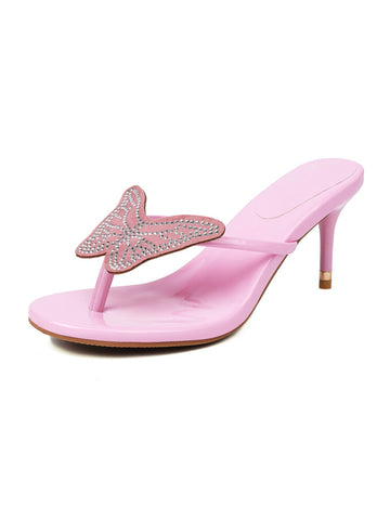 Pink high-heeled sandal with butterfly