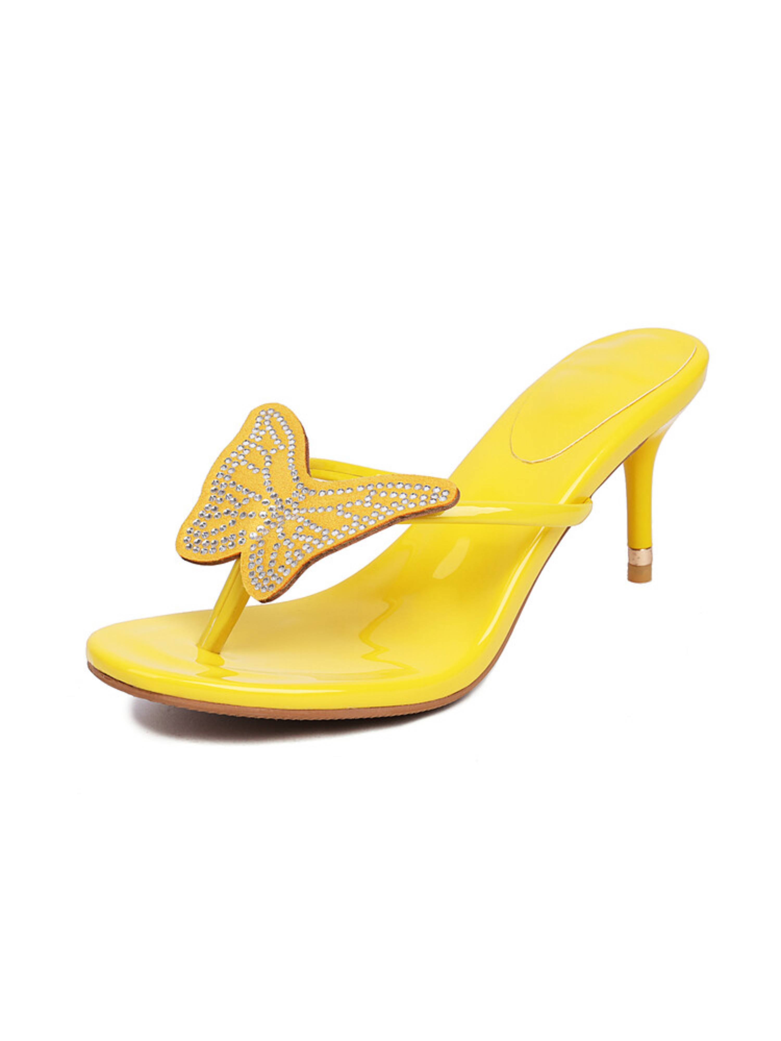 Bright Elegance Eye-Catching Butterfly Design Yellow Sandals for Women