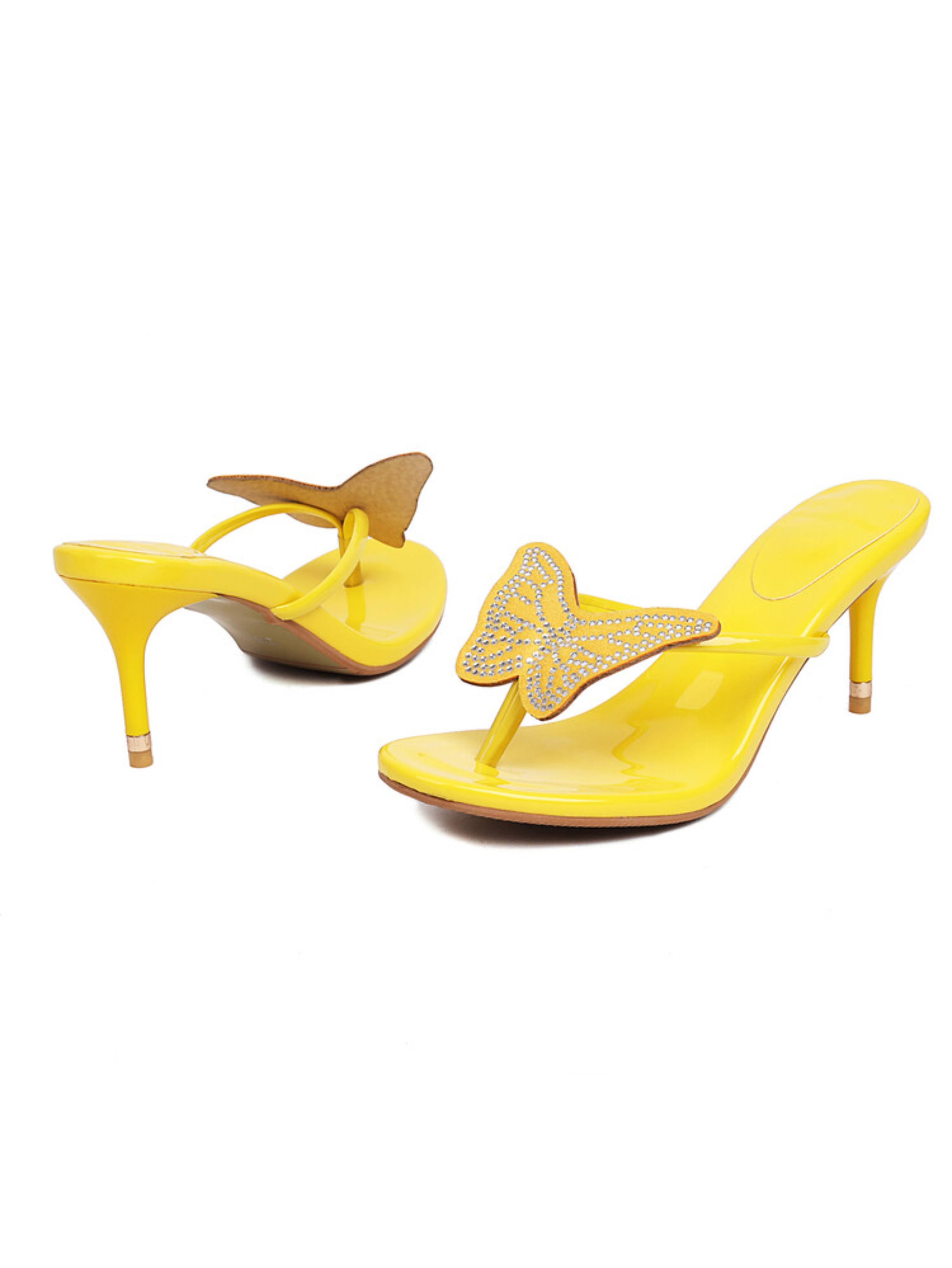 Bright Elegance Eye-Catching Butterfly Design Yellow Sandals for Women