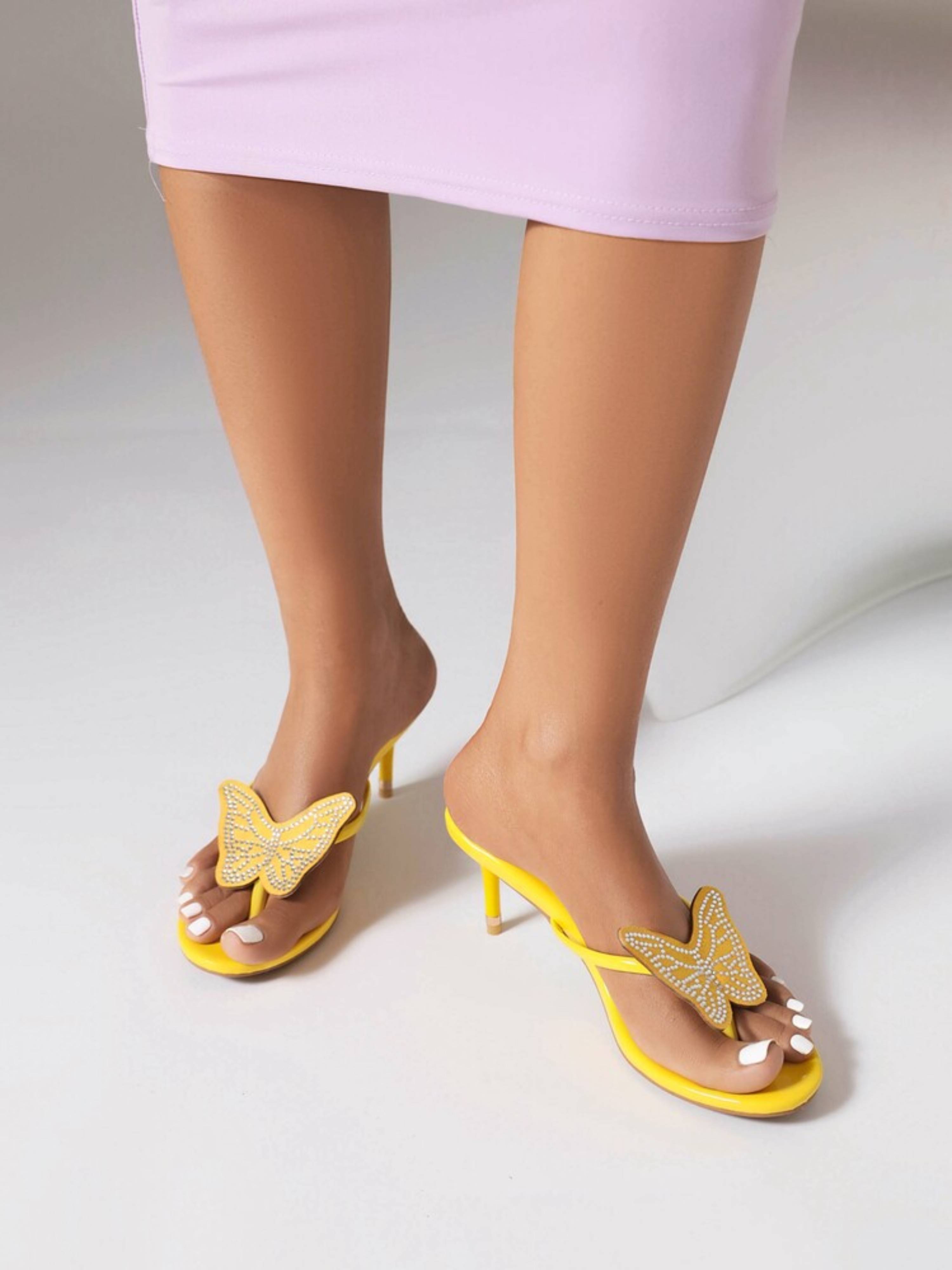 Bright Elegance Eye-Catching Butterfly Design Yellow Sandals for Women
