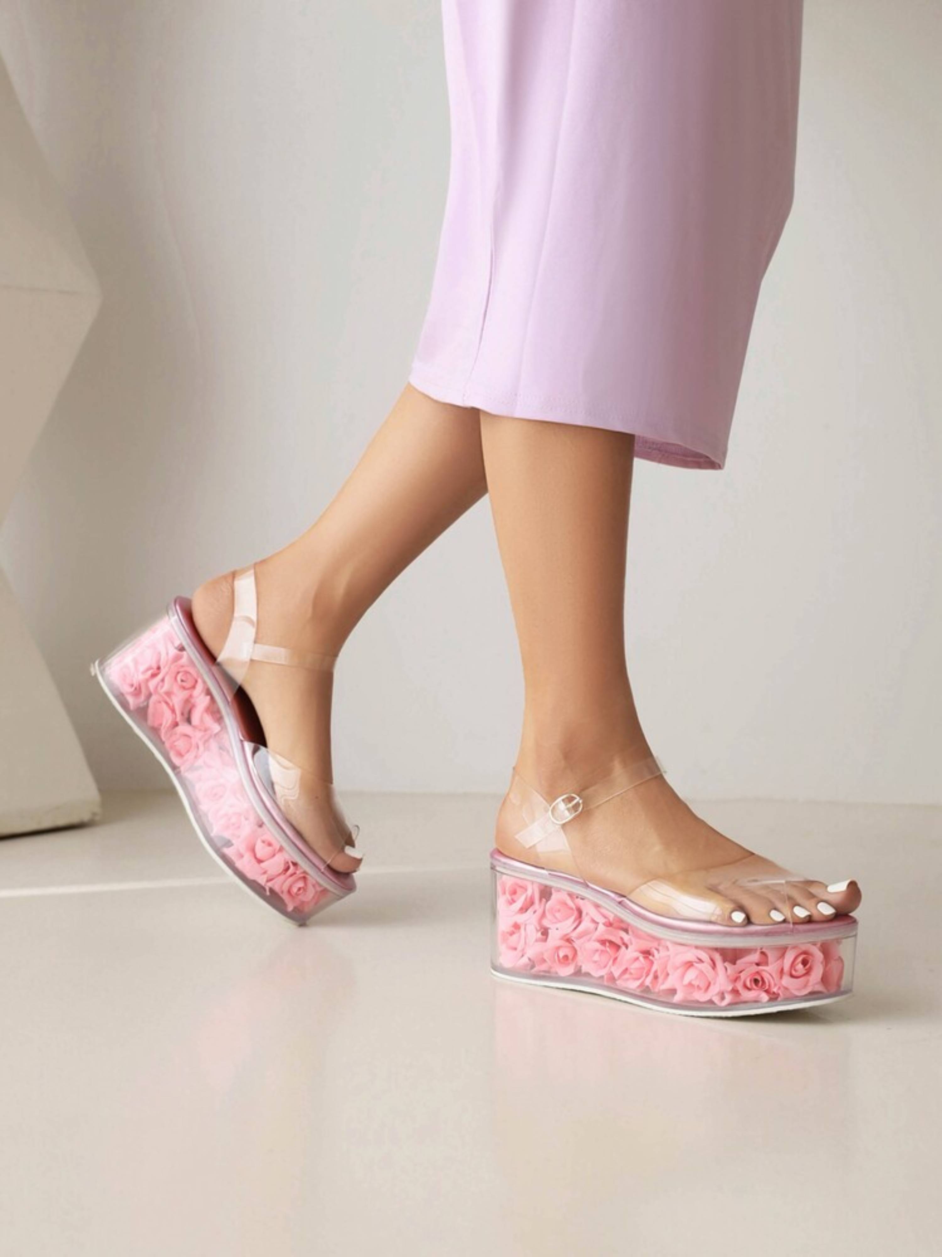 Floral & Fabulous Clear Platform Summer Sandals for Women