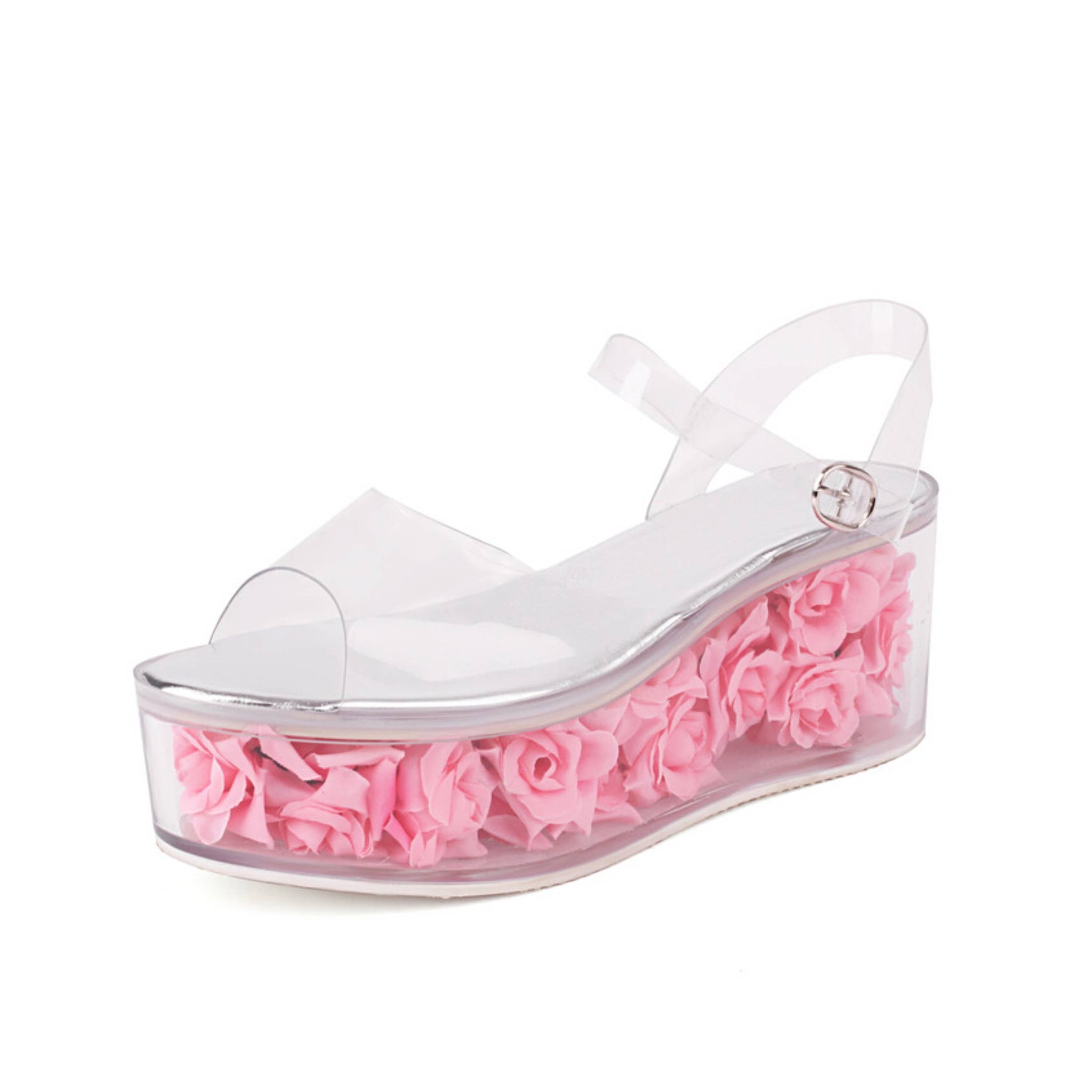 Clear sandal with pink rose petals