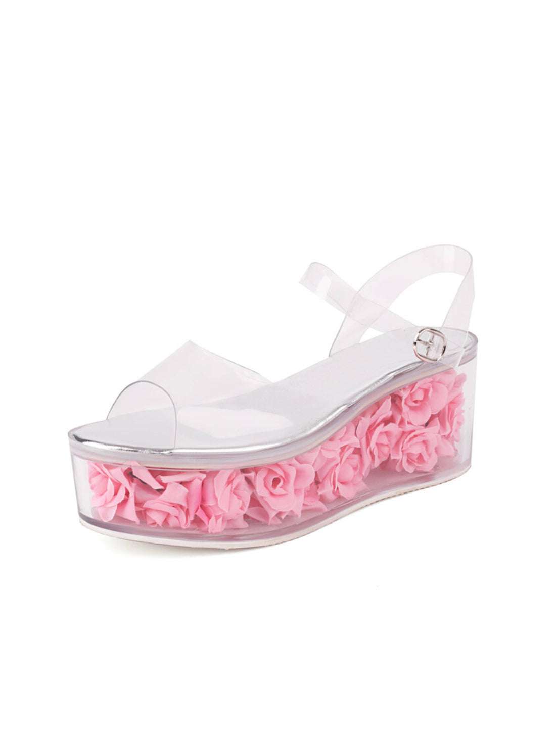 Clear sandal with pink rose petals