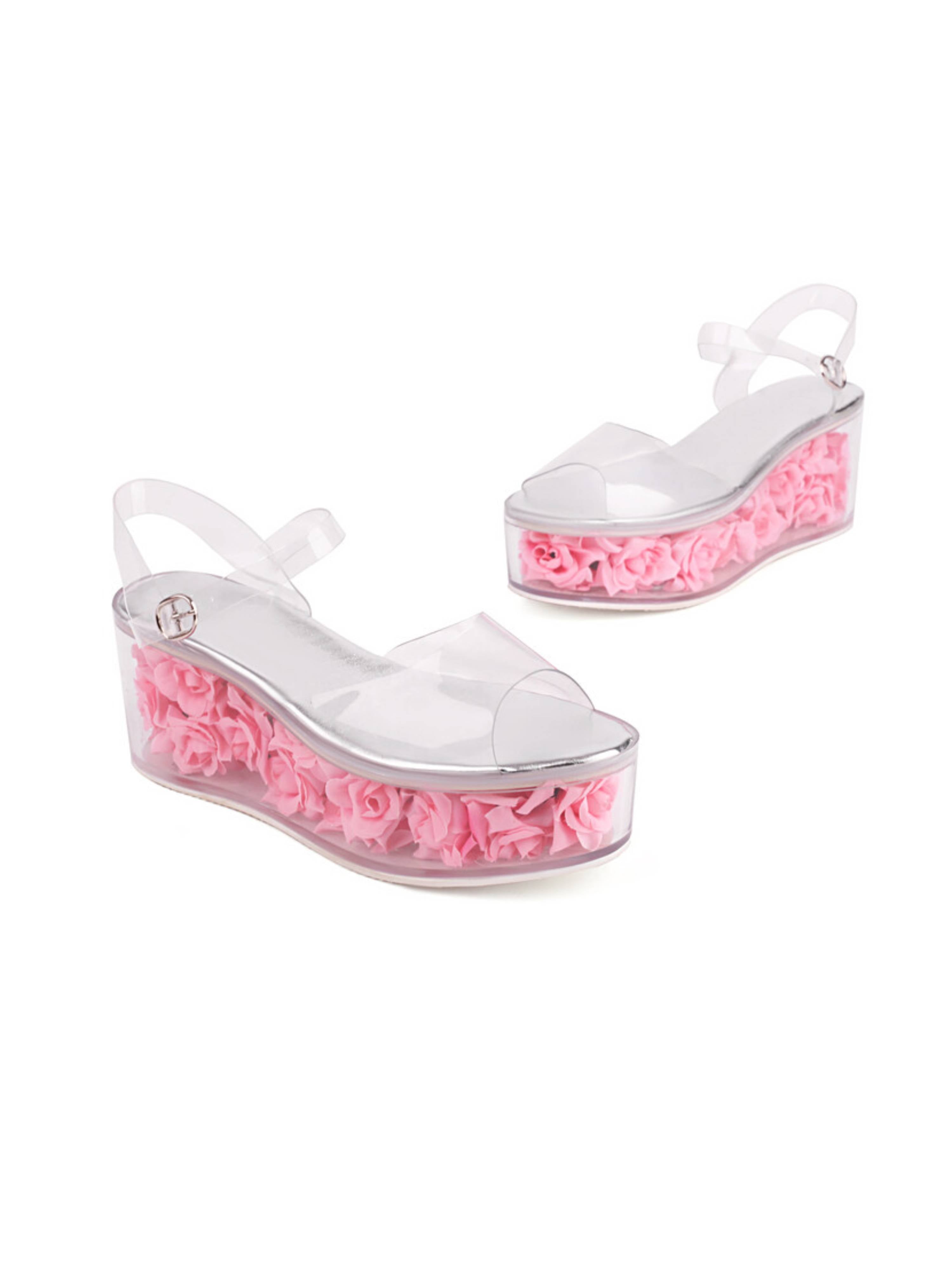 Encased Pink 3D Roses Women Platform Sandals