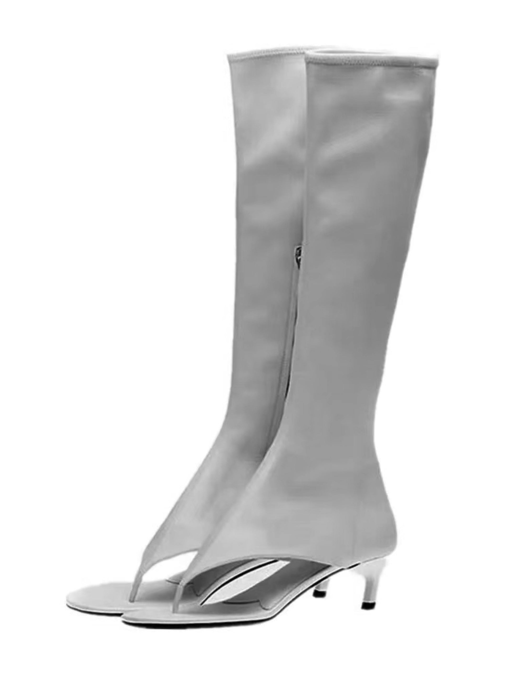 Silver high-heeled knee boots