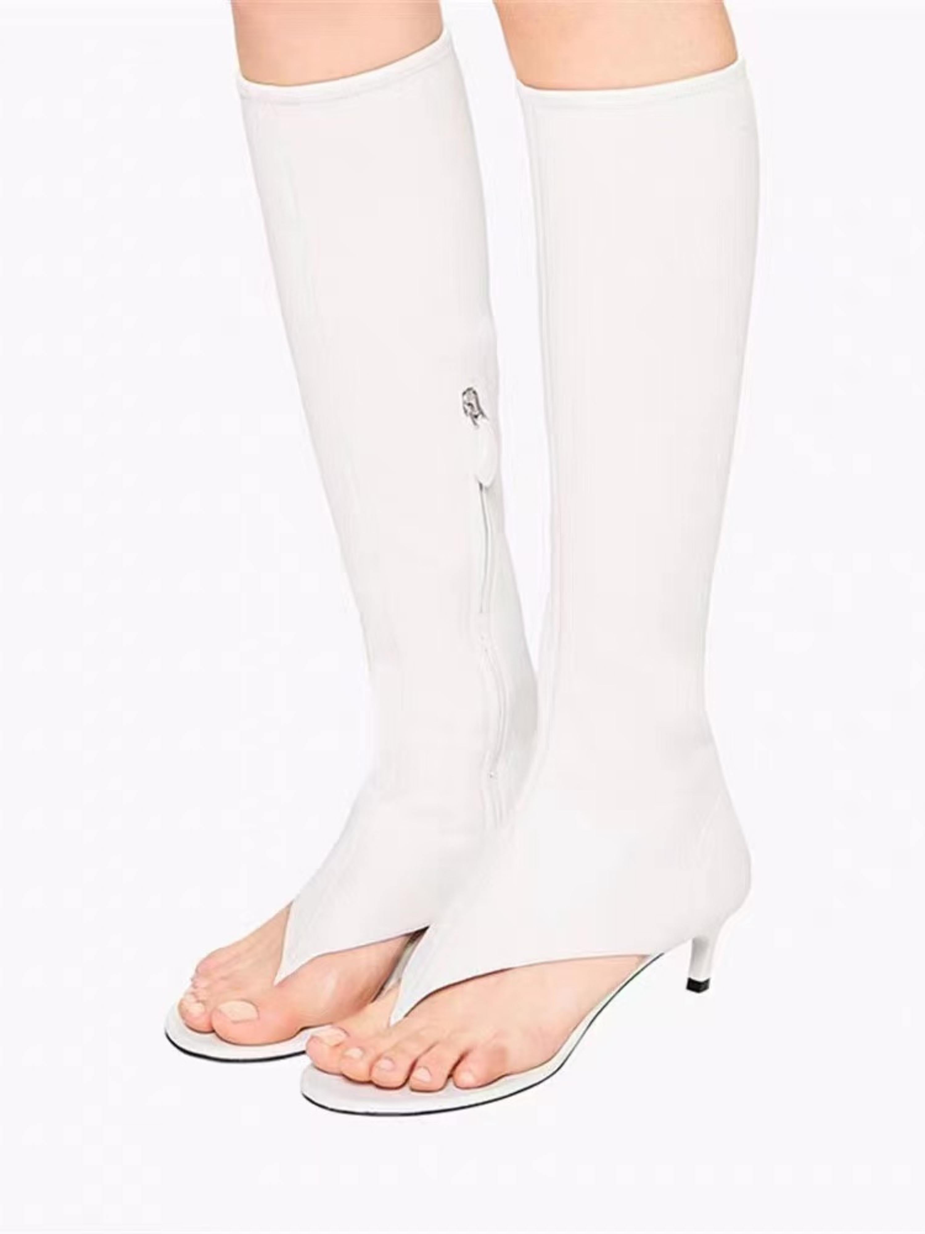 Modern Minimalist White Flip Flop Boots Women's Sandals