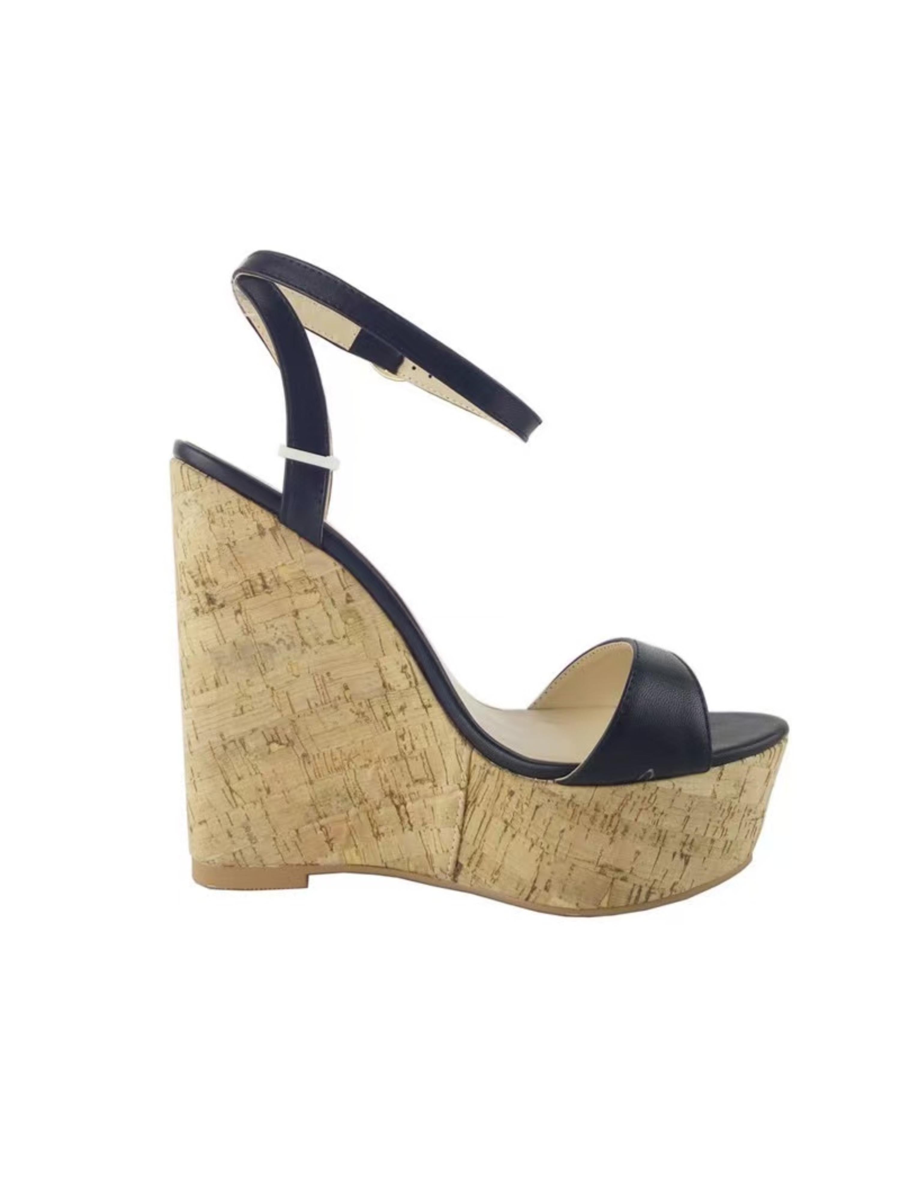 Timeless Black Cork Wedge Sandals for Women in Black