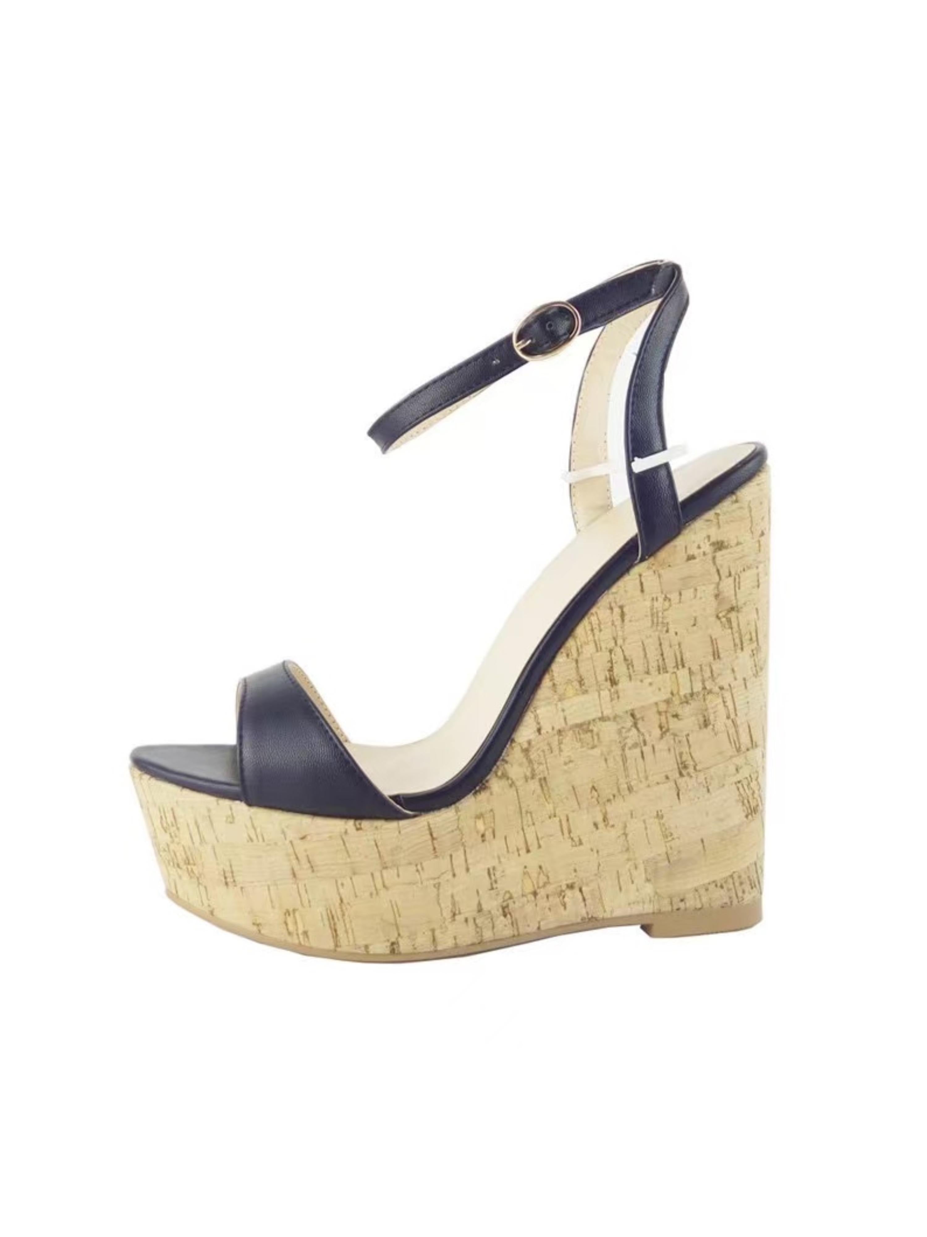 Timeless Black Cork Wedge Sandals for Women in Black