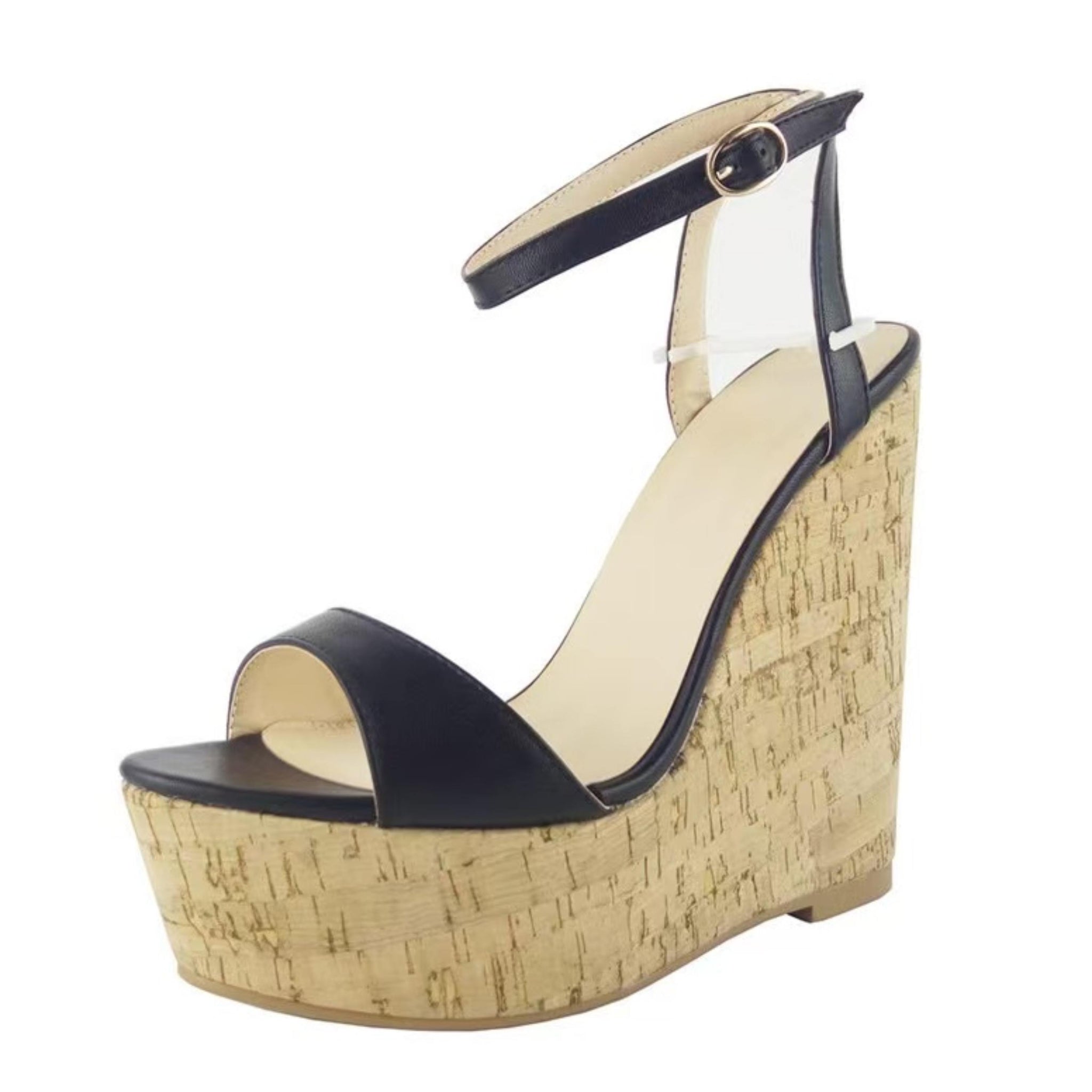 Timeless Black Cork Wedge Sandals for Women in Black