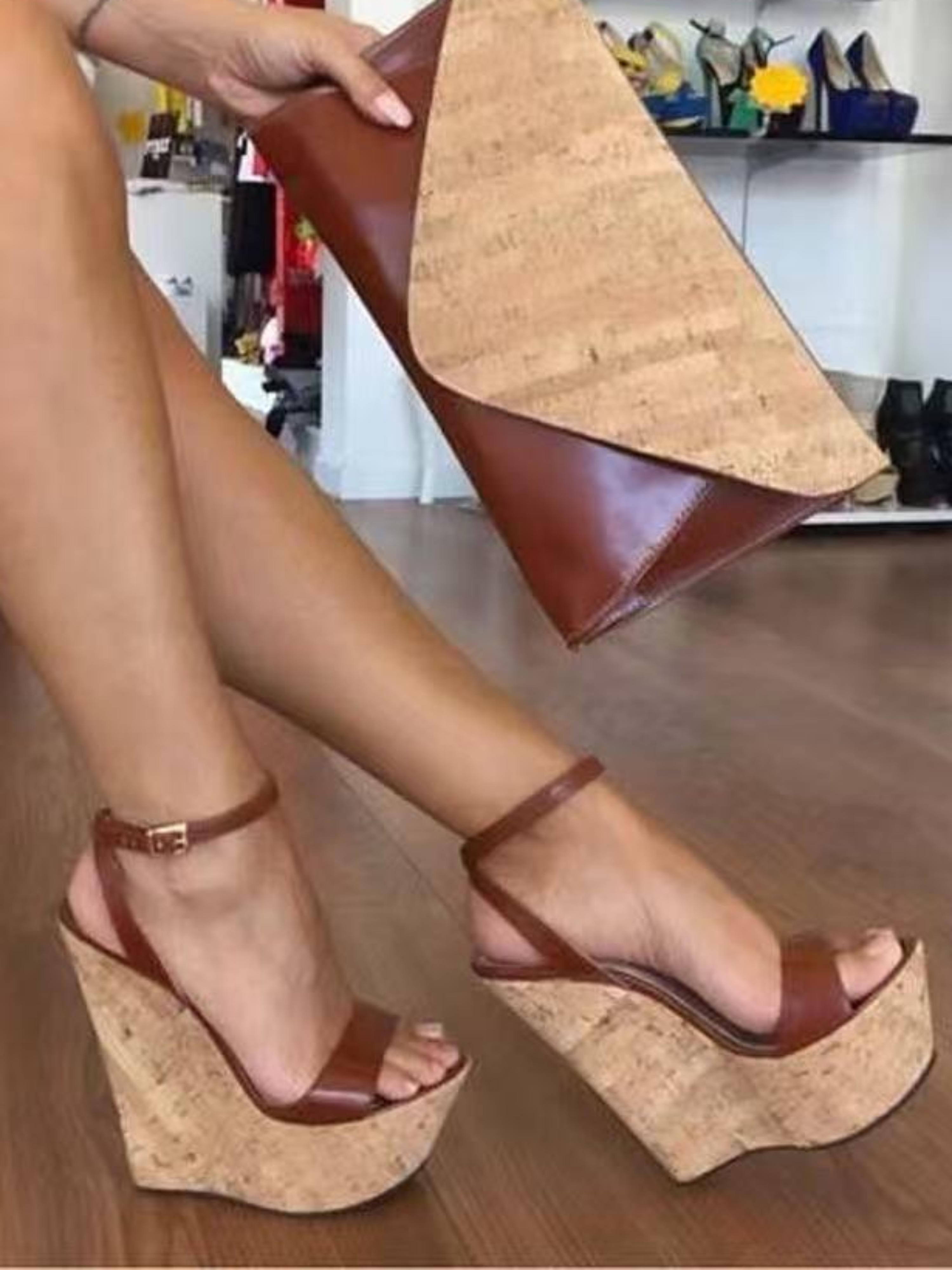 Brown Ankle Strap High Wedge Sandals for Women